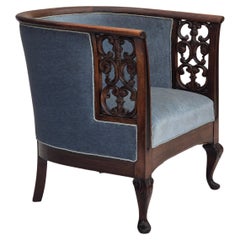 Vintage 1950s, Danish lounge chair, original condition, light blue furniture velour.
