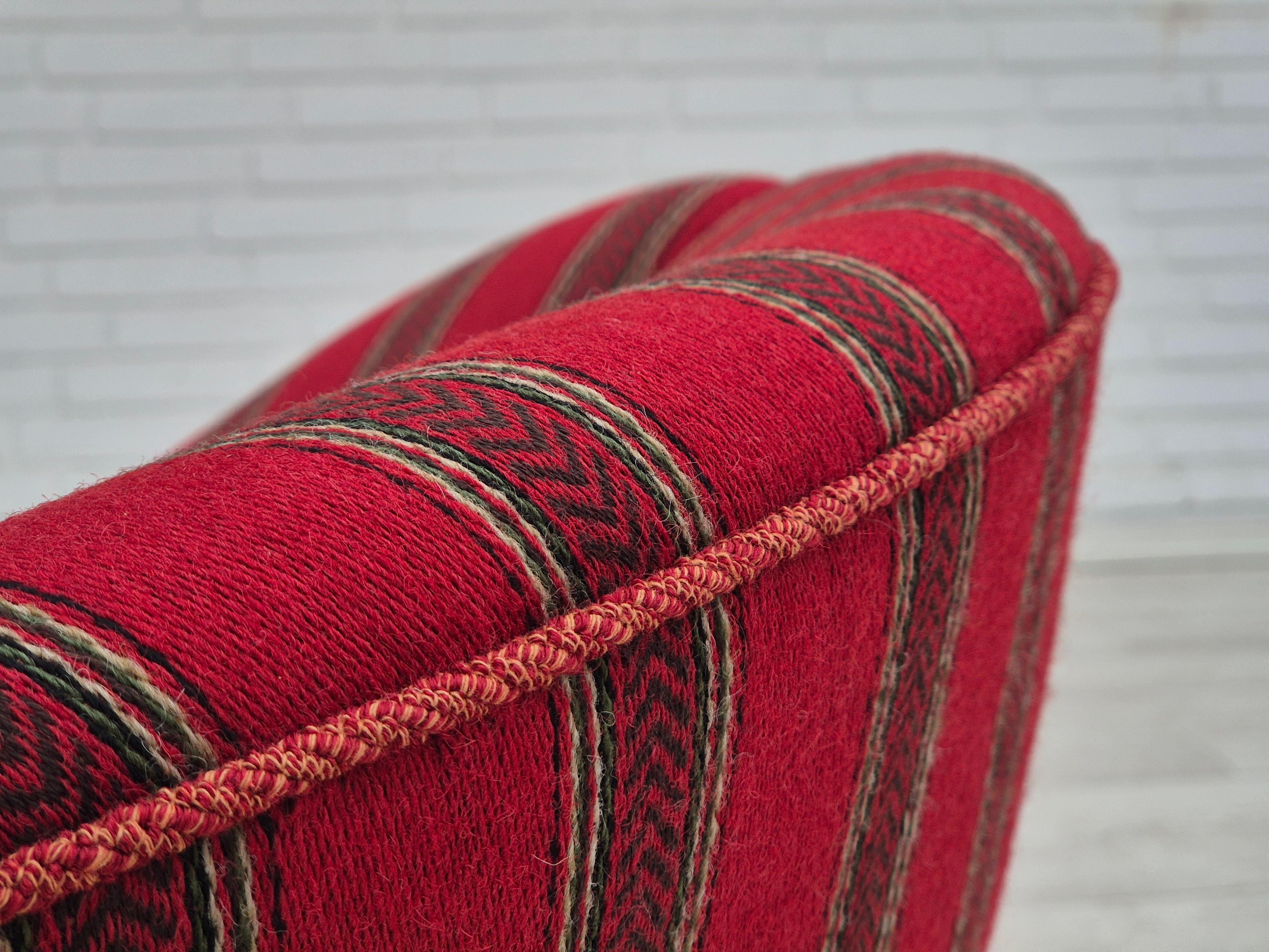 1950s, Danish lounge chair, original condition, red furniture wool. For Sale 4