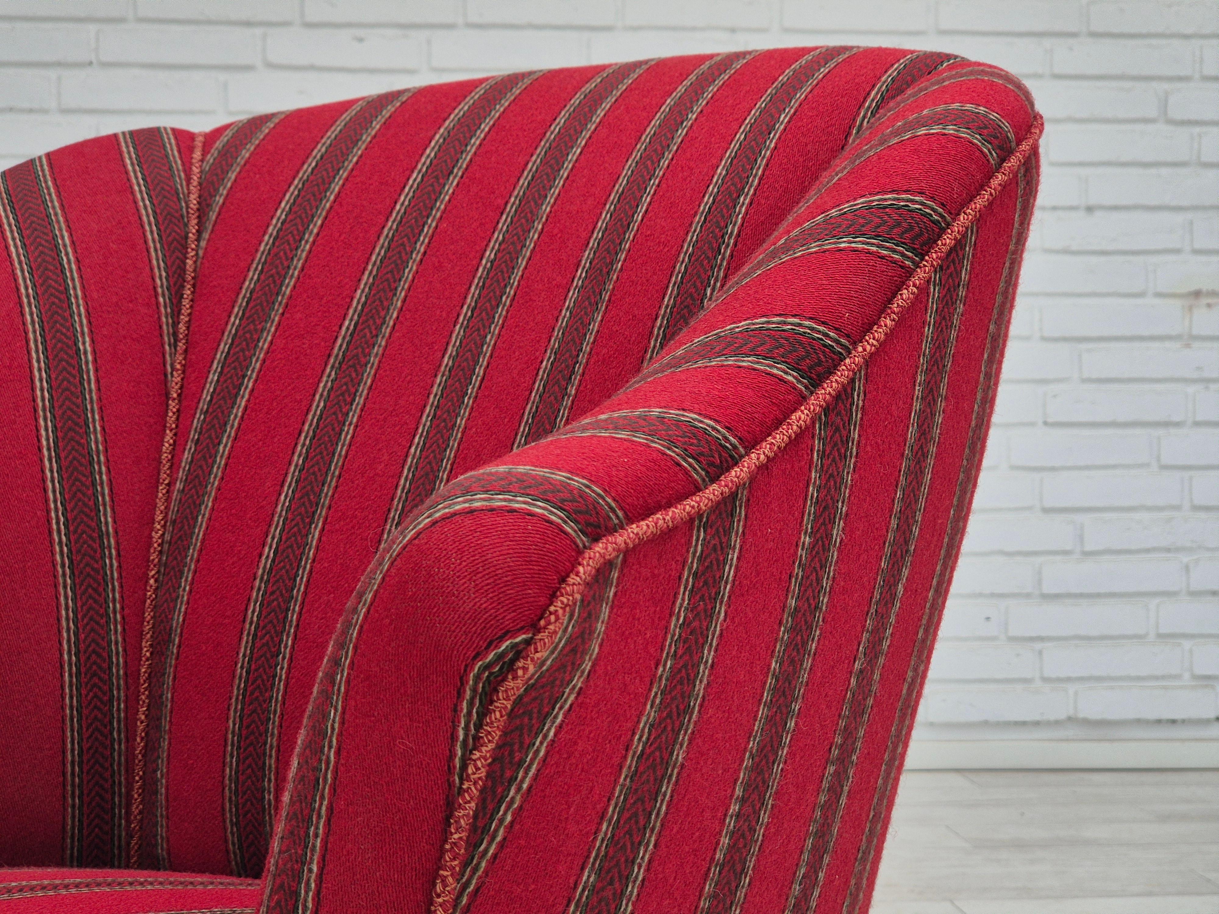 1950s, Danish lounge chair, original condition, red furniture wool. For Sale 9