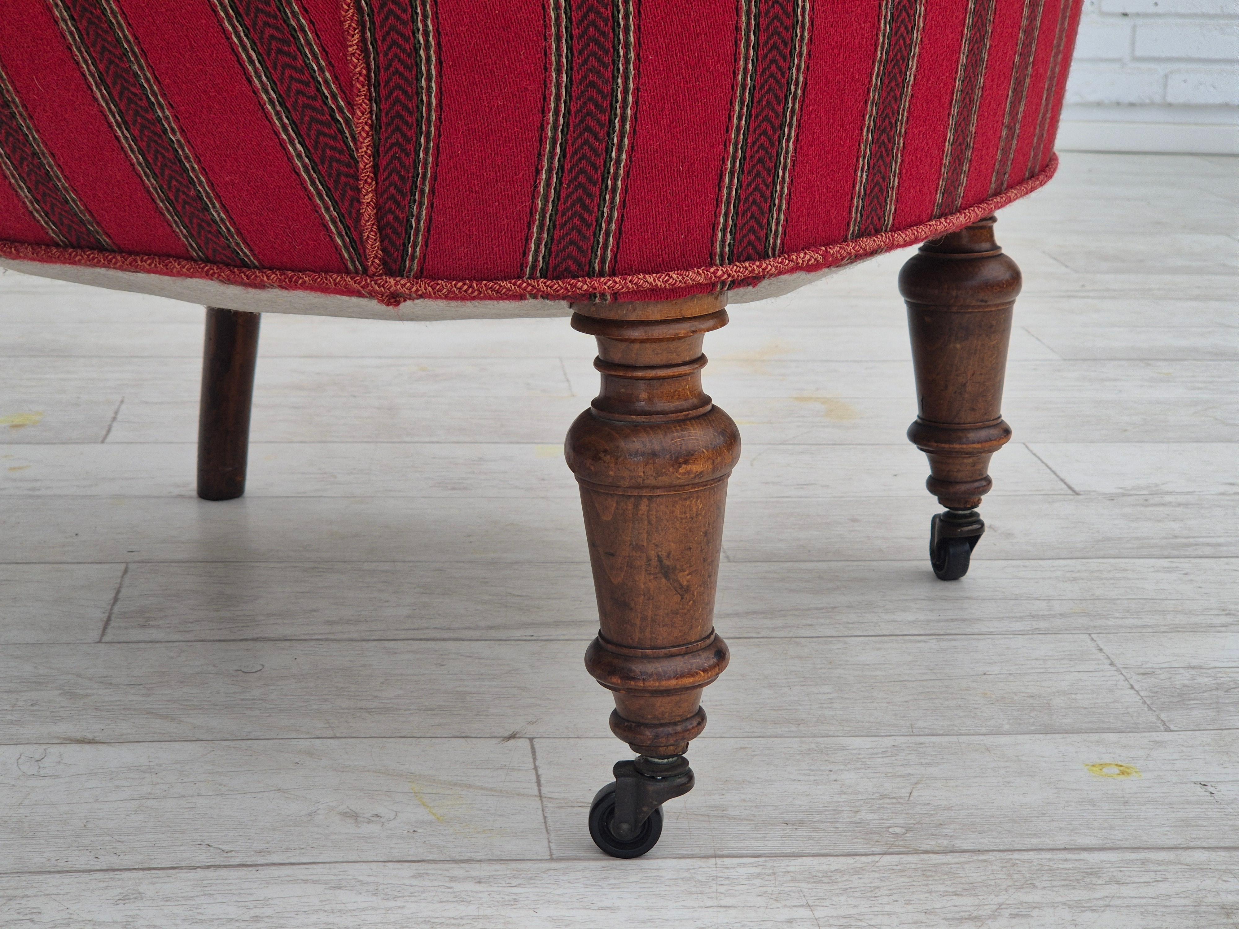 Scandinavian Modern 1950s, Danish lounge chair, original condition, red furniture wool. For Sale