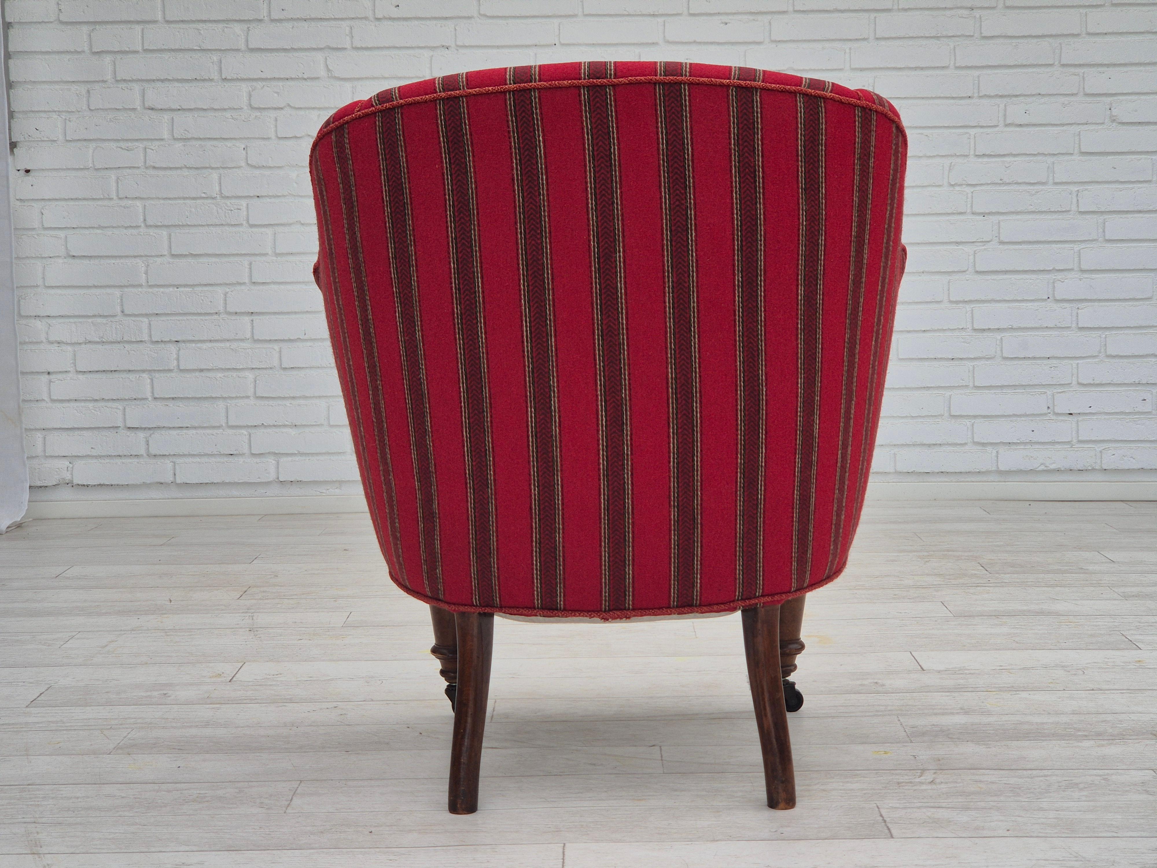1950s, Danish lounge chair, original condition, red furniture wool. For Sale 1