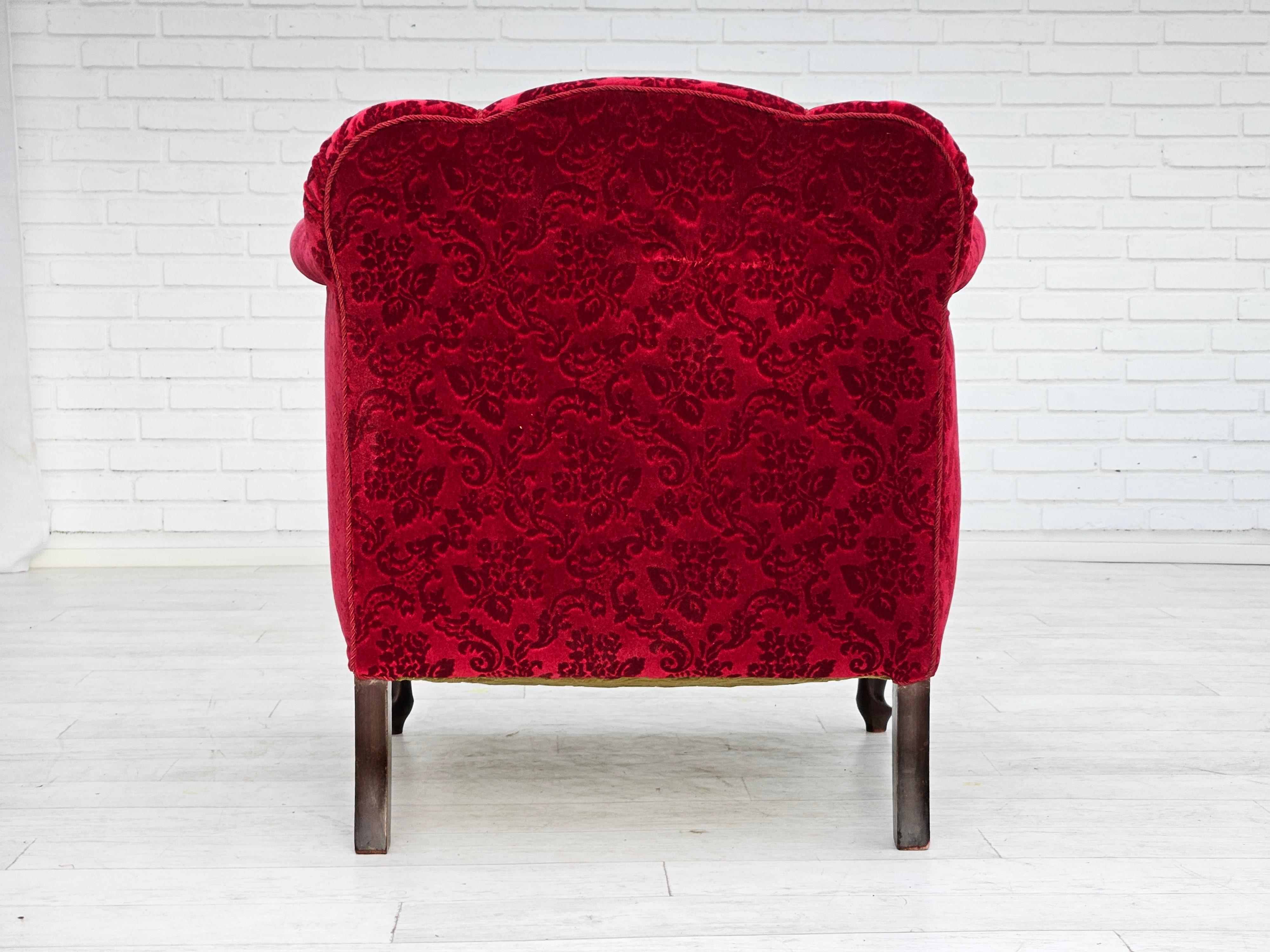 1950s, Danish lounge chair, red cotton/wool fabric, beech wood. For Sale 2