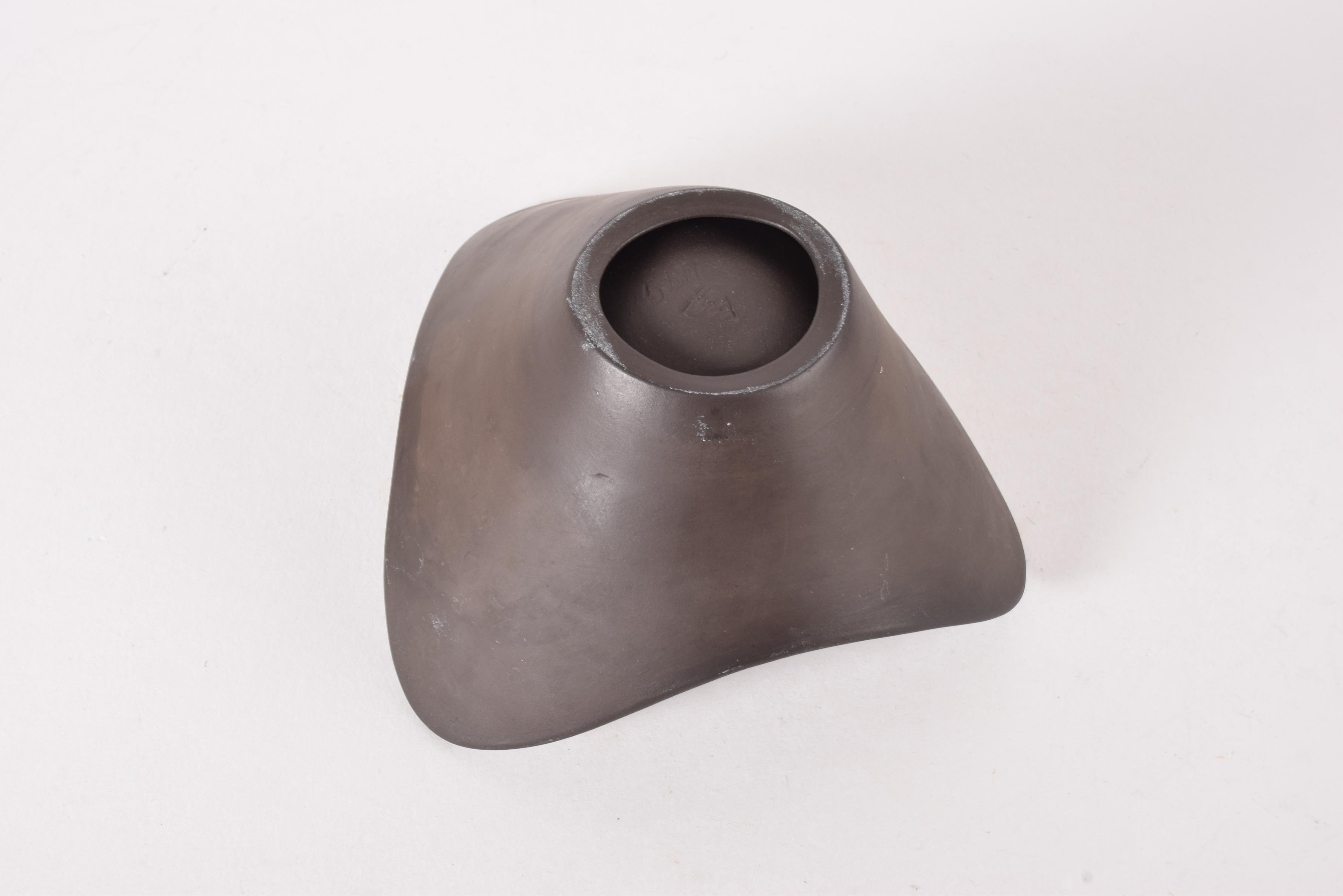 Ceramic 1950s Danish Marianne Starck for MA&S Triangular Bowl Sgraffito Bird Black White For Sale