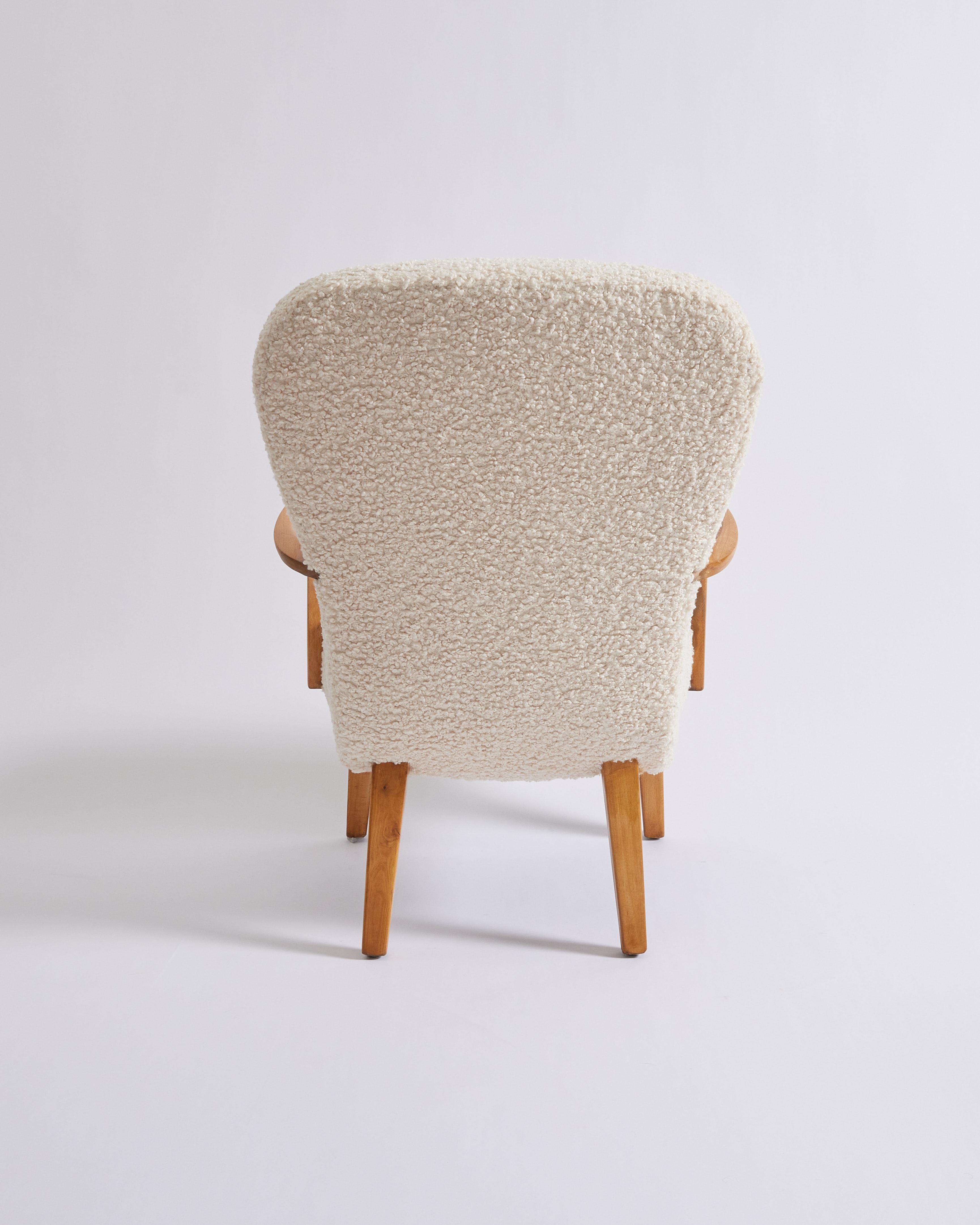 Beech 1950s Danish Mid-Century Modern Lounge Chair in Curly Boucle Sheepskin