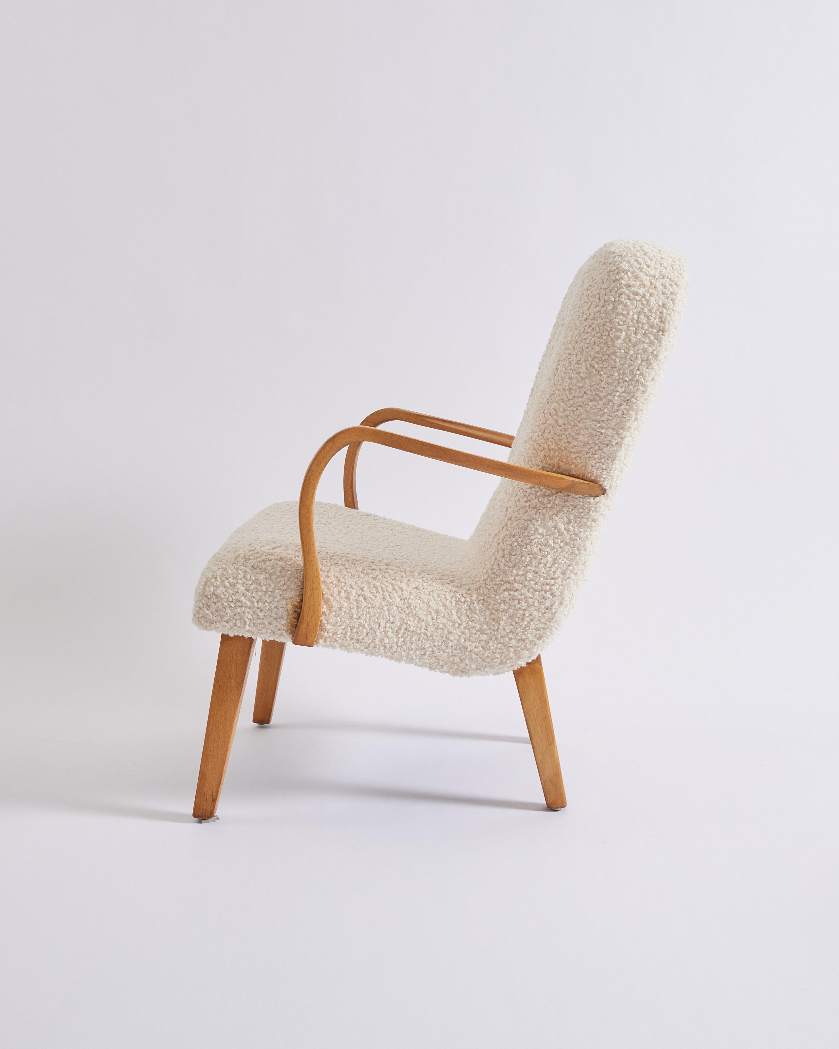 1950s Danish Mid-Century Modern Lounge Chair in Curly Boucle Sheepskin 1