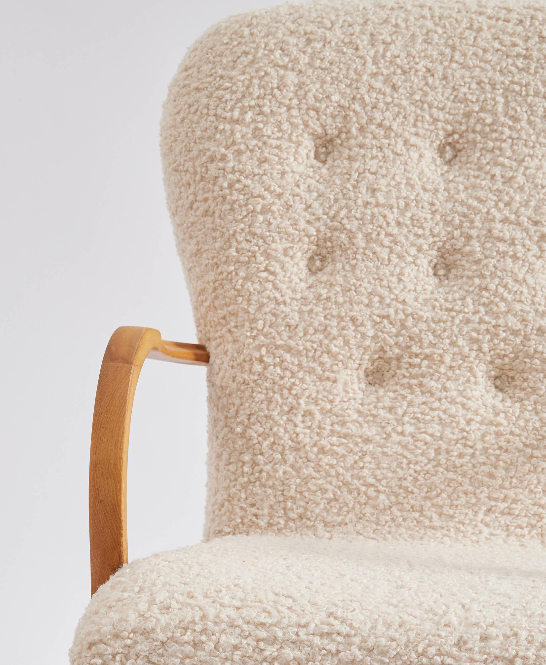 1950s Danish Mid-Century Modern Lounge Chair in Curly Boucle Sheepskin 4