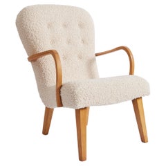 1950s Danish Mid-Century Modern Lounge Chair in Curly Boucle Sheepskin