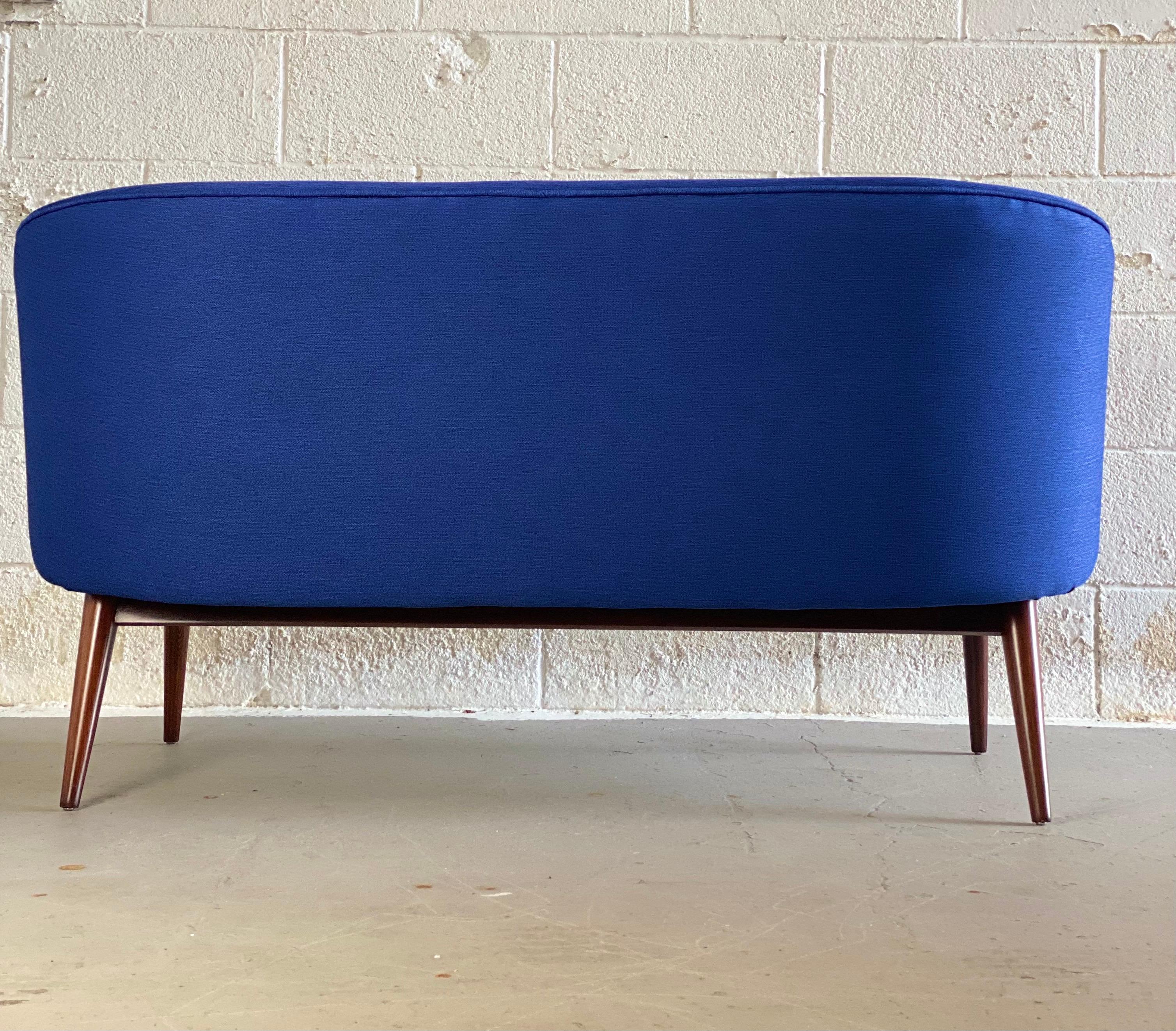 Fabric 1950s Danish Modern Arne Vodder Restored Blue Loveseat