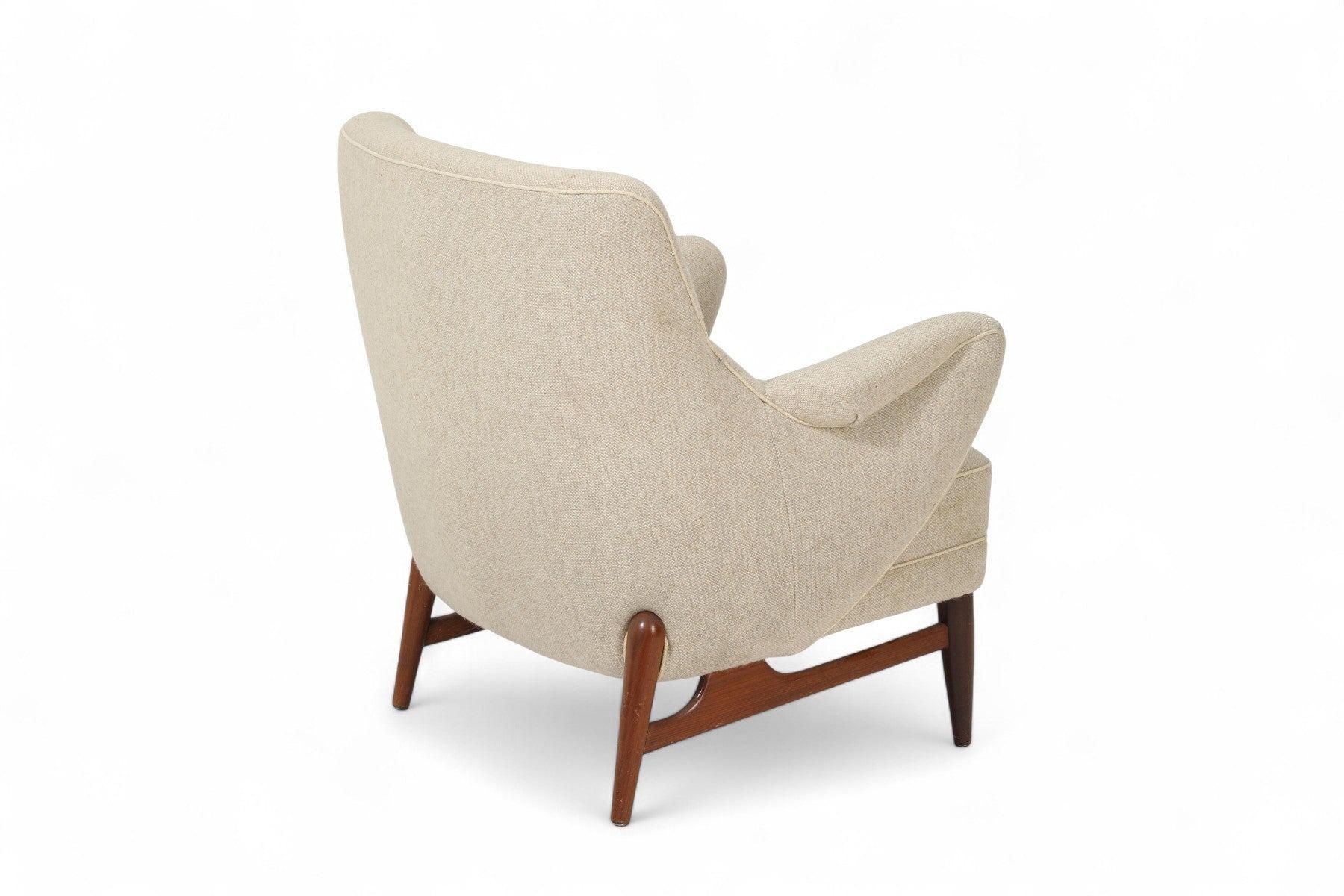 Danois Chaise Club / Lounge moderne danoise des années 1950 en laine gris pâle en vente