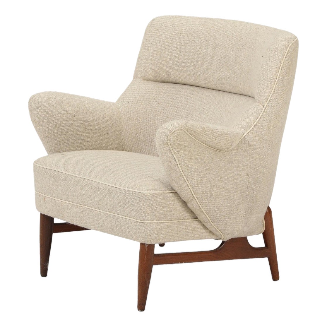 Chaise Club / Lounge moderne danoise des années 1950 en laine gris pâle