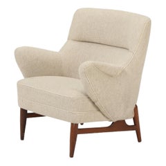 1950er Danish Modern Club / Lounge Chair aus hellgrauer Wolle