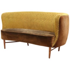 1950s Danish Modern Curved Banana Sofa in Canary Wool