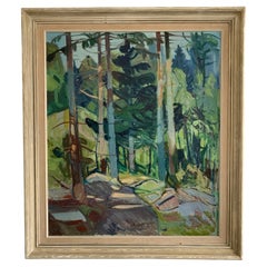 1950's Danish Modern 'Forest' Painting by Nis Stougaard