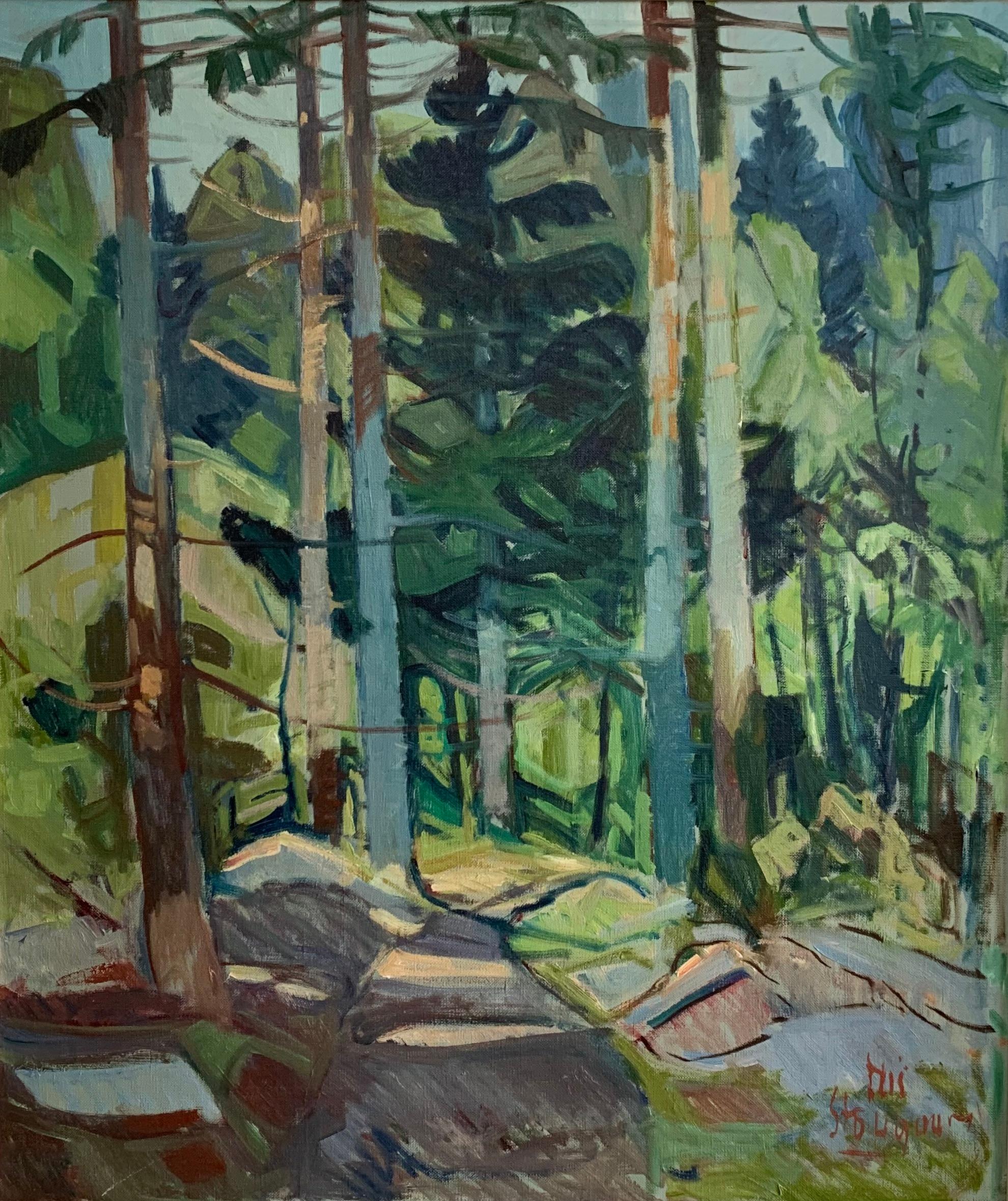 1950's Danish Modern 'Forest' Painting by Nis Stougaard