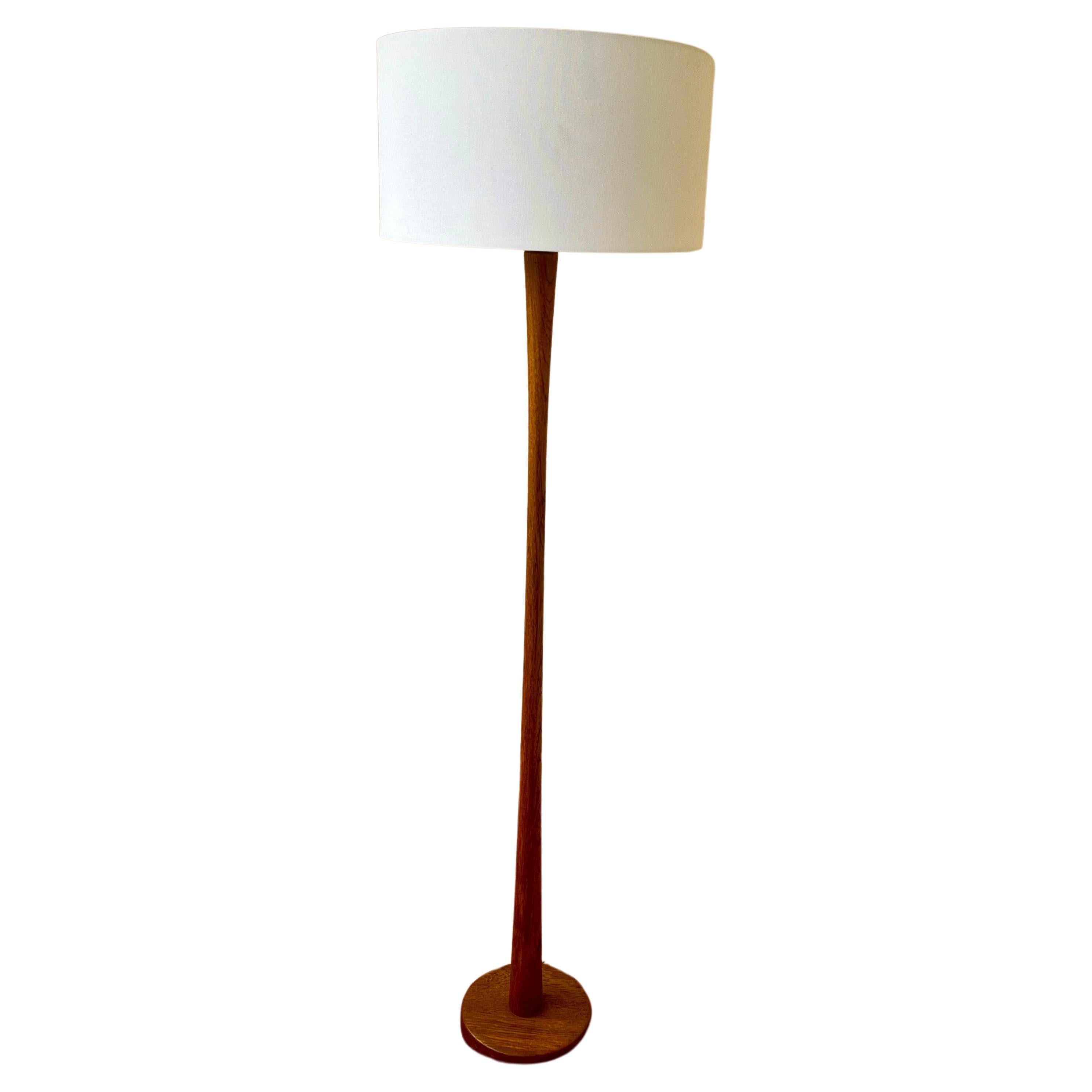 1950s Danish Modern Solid Teak Tall Floor Lamp For Sale