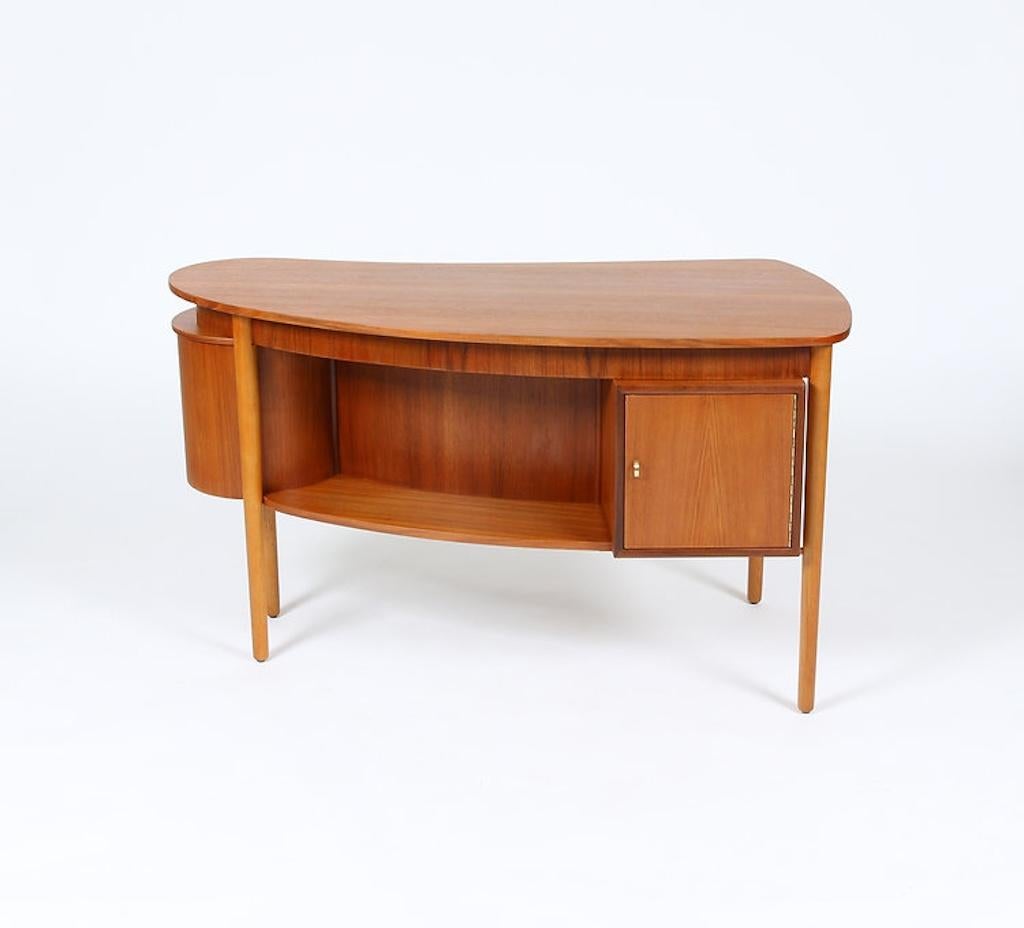 Mid-Century Modern 1950s Danish Modern Teak Kidney Shaped Desk