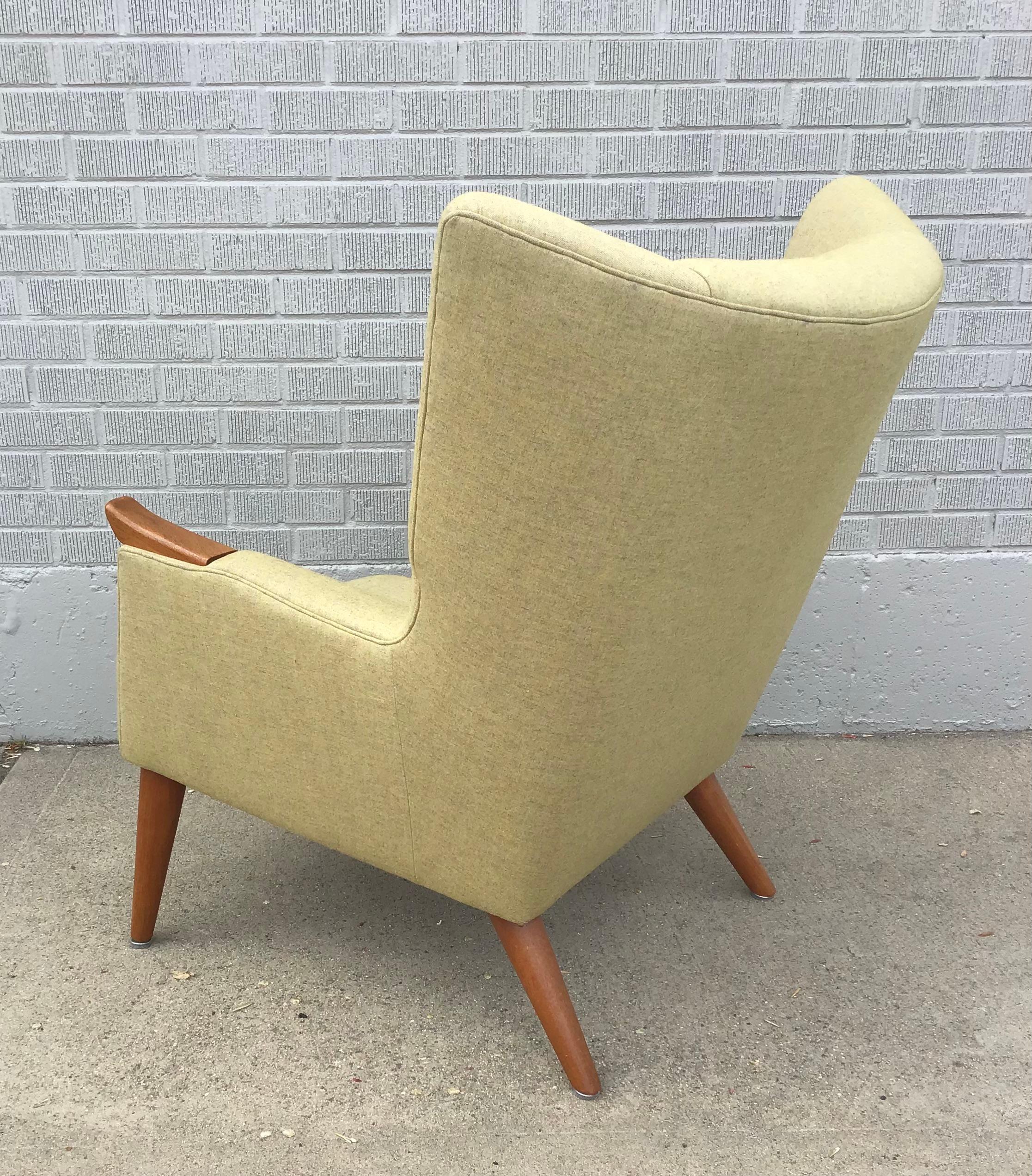 1950s Danish Modern Teak Paw Wingback Armchair in Tweed Fabric 3