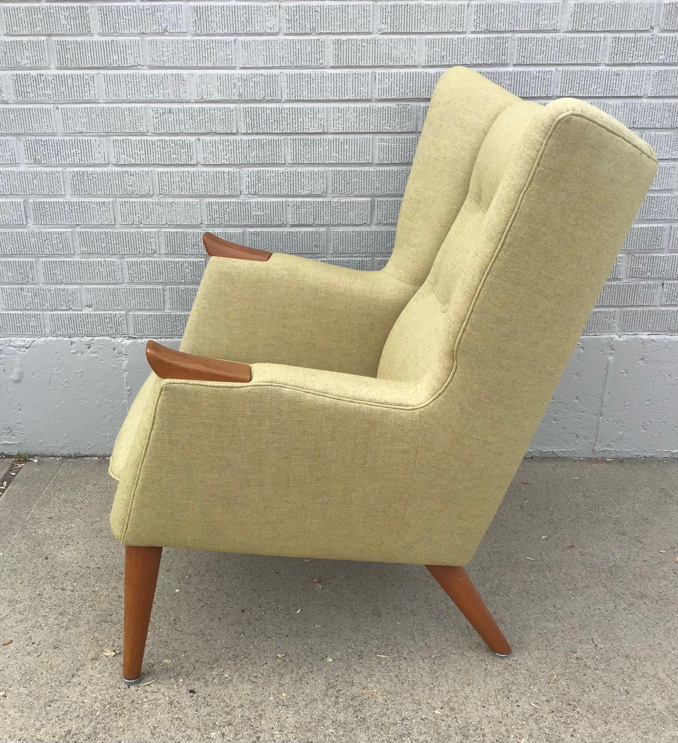 1950s Danish Modern Teak Paw Wingback Armchair in Tweed Fabric 4