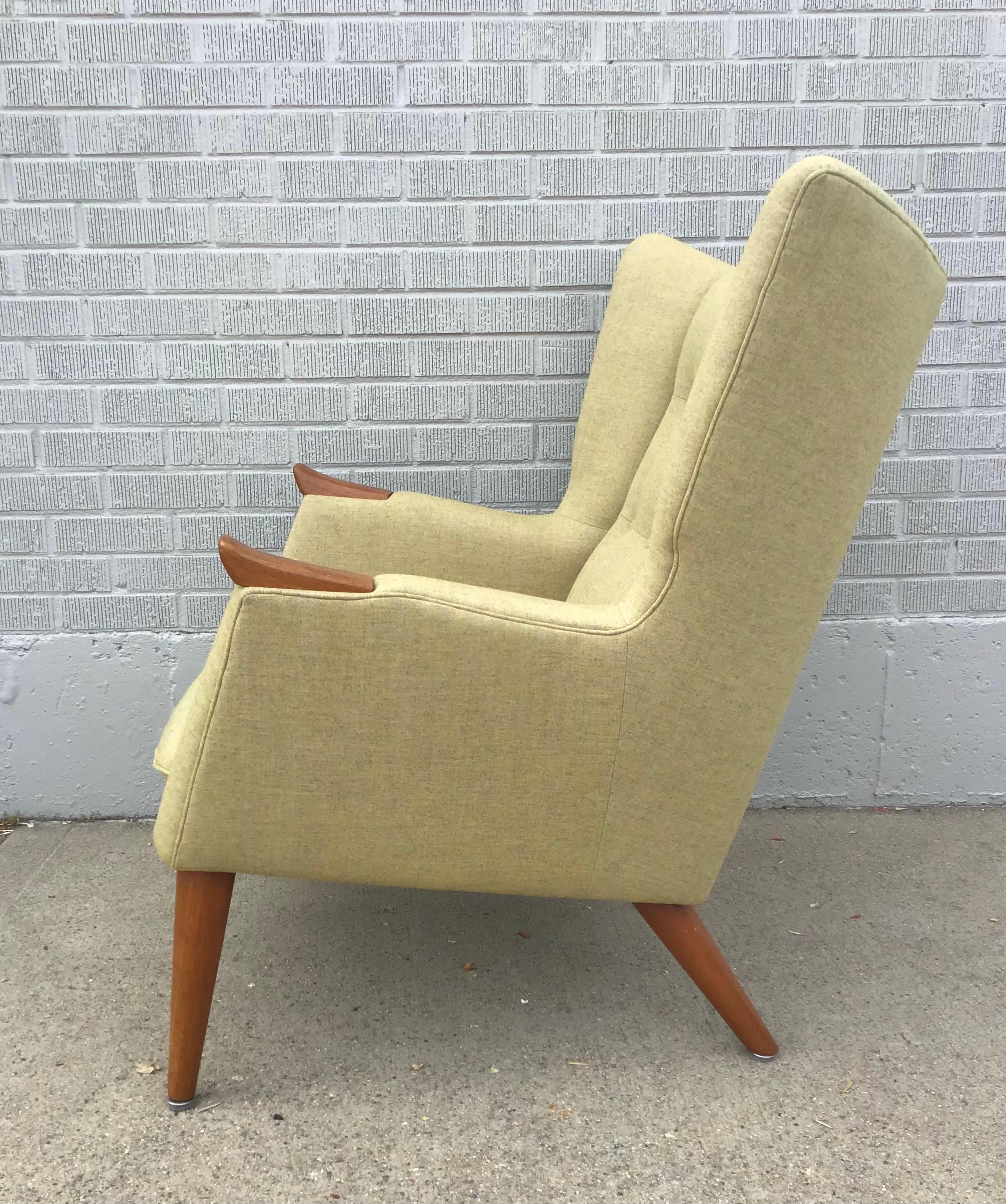 1950s Danish Modern Teak Paw Wingback Armchair in Tweed Fabric 5