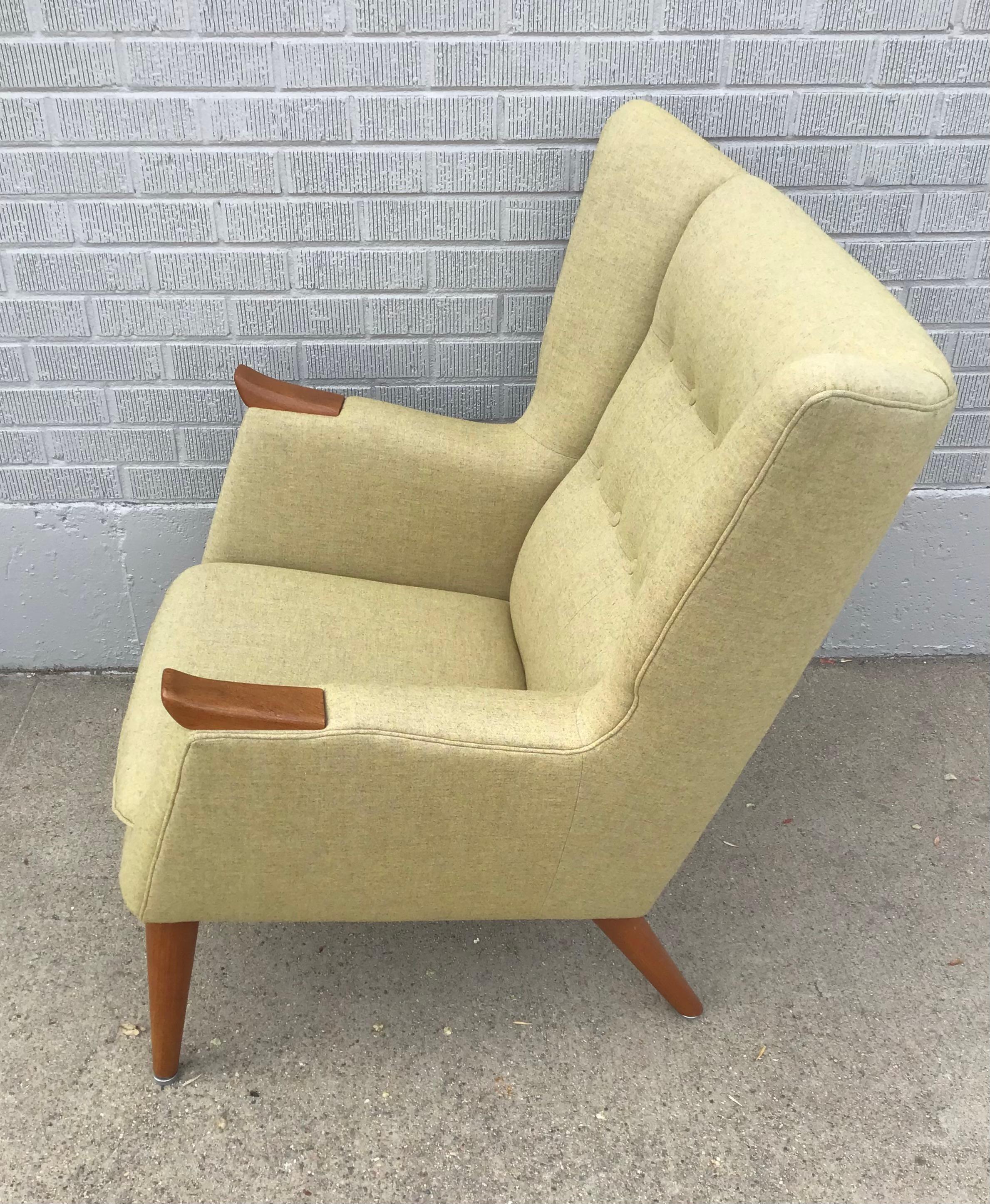 1950s Danish Modern Teak Paw Wingback Armchair in Tweed Fabric 6