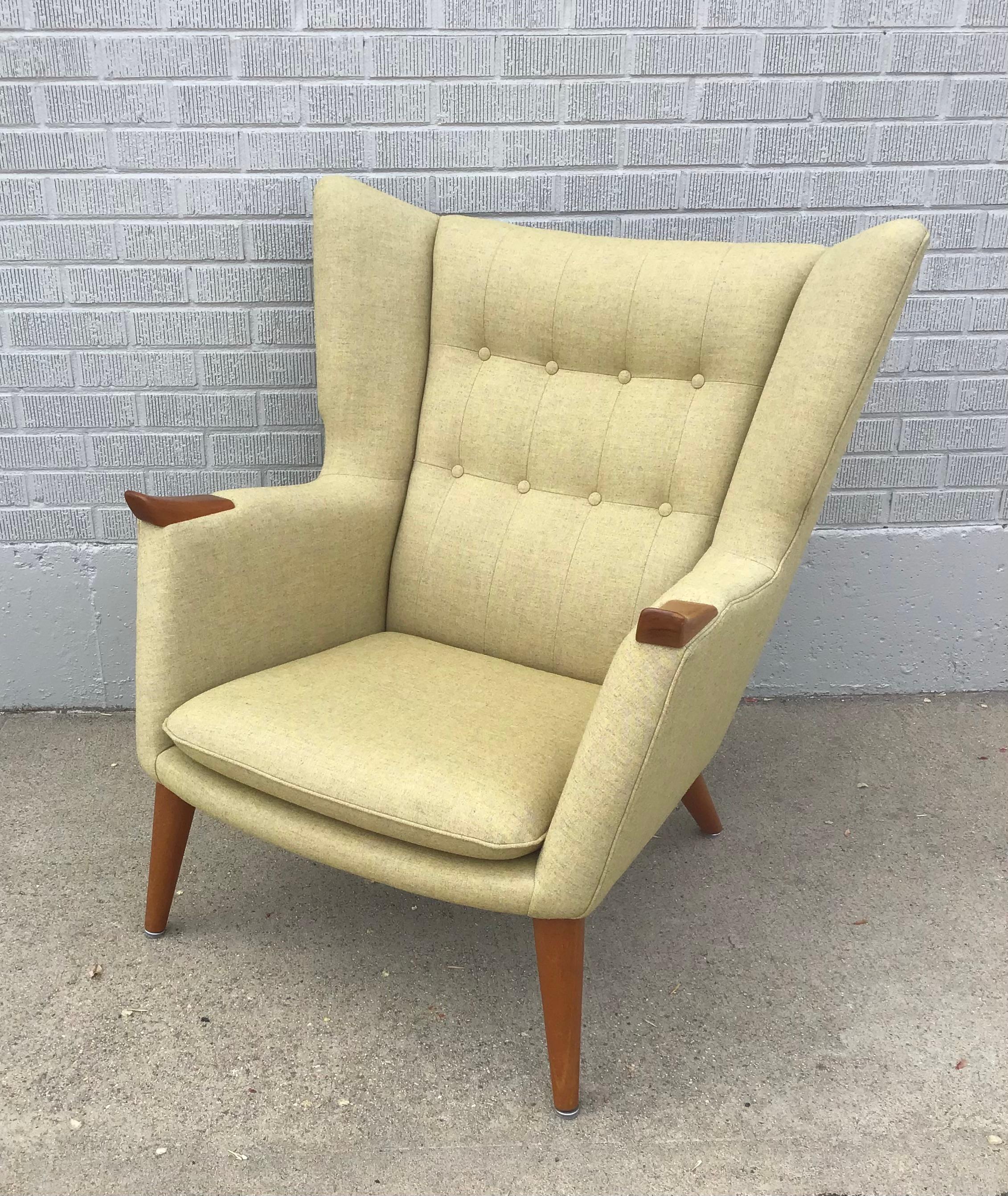 1950s Danish Modern Teak Paw Wingback Armchair in Tweed Fabric 7