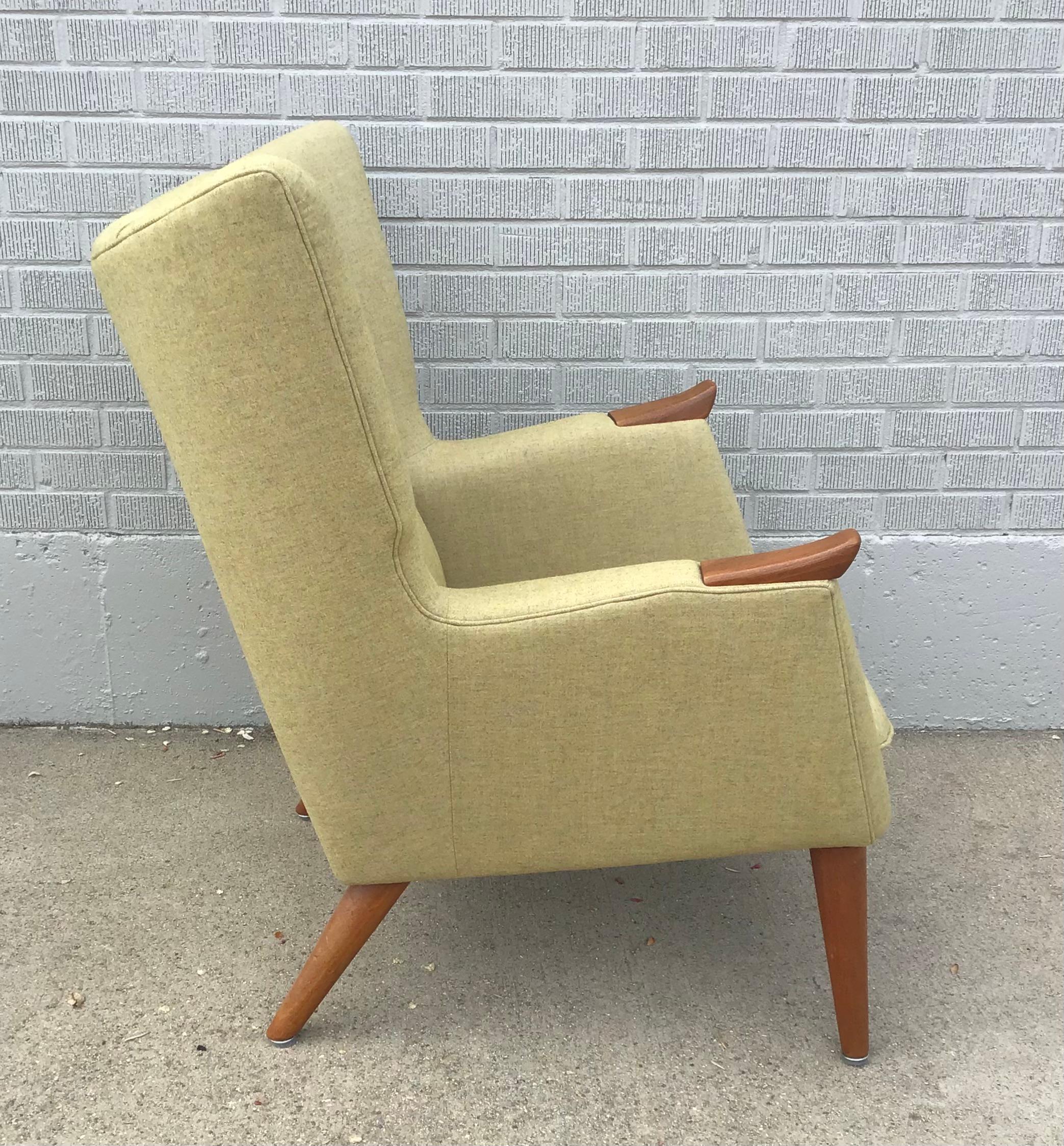 1950s Danish Modern Teak Paw Wingback Armchair in Tweed Fabric 1