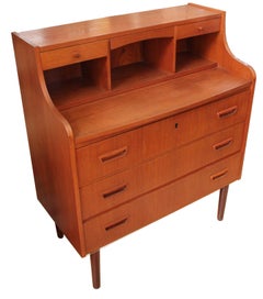 1950s Danish Modern Teak Secretary Desk with Vanity Mirror