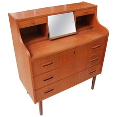 1950s Danish Modern Teak Secretary Desk with Vanity Mirror