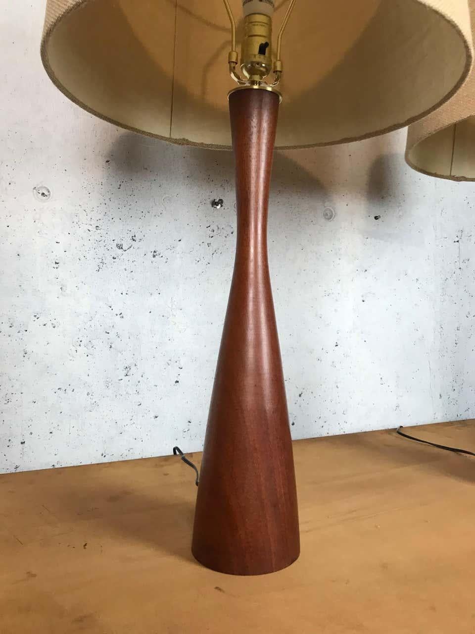 Brass Table Lamps in Teak after Phillip Lloyd Powell