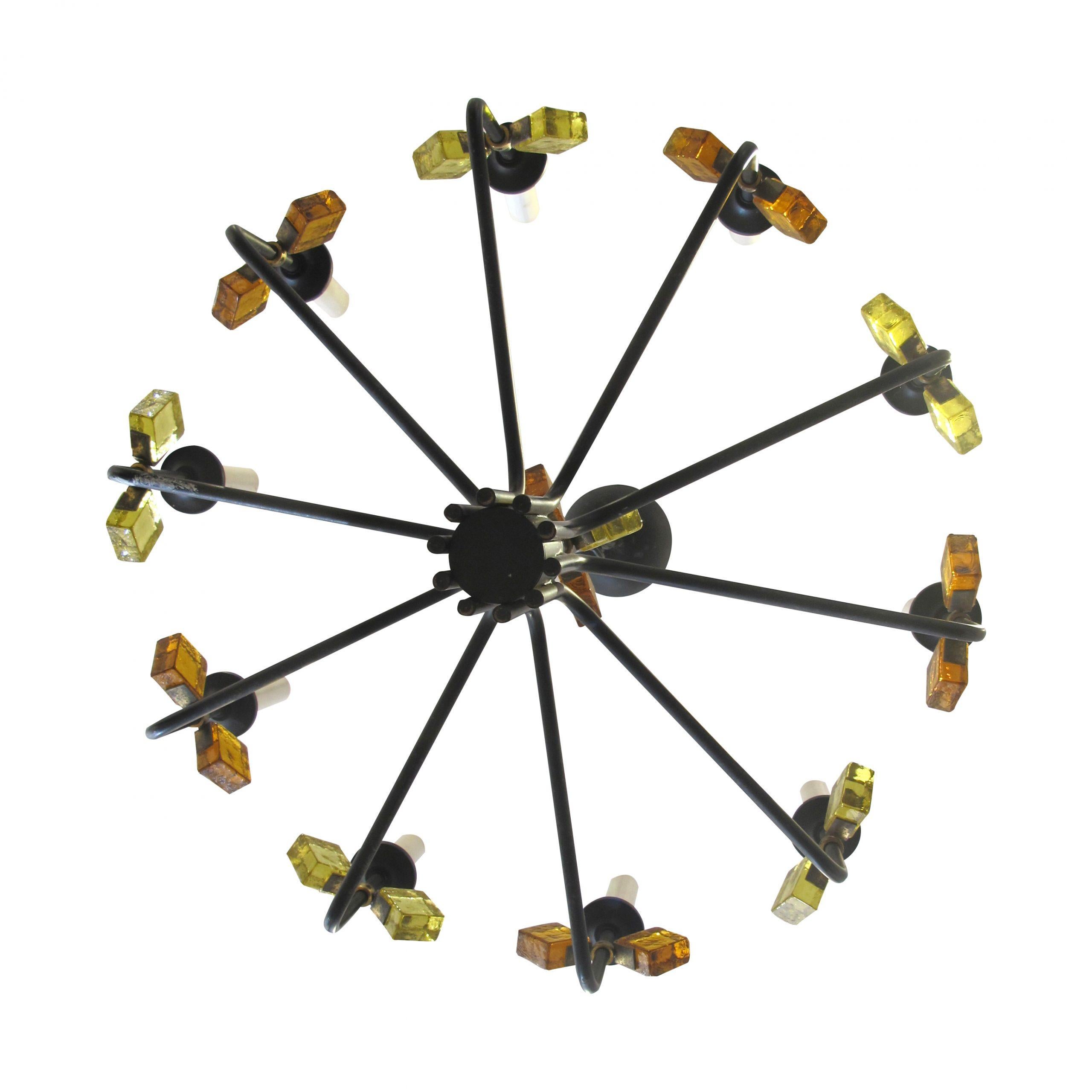 1950s Danish Pair of Iron and Coloured Glass Chandelier By Svend Aage Holm Soren Bon état - En vente à London, GB