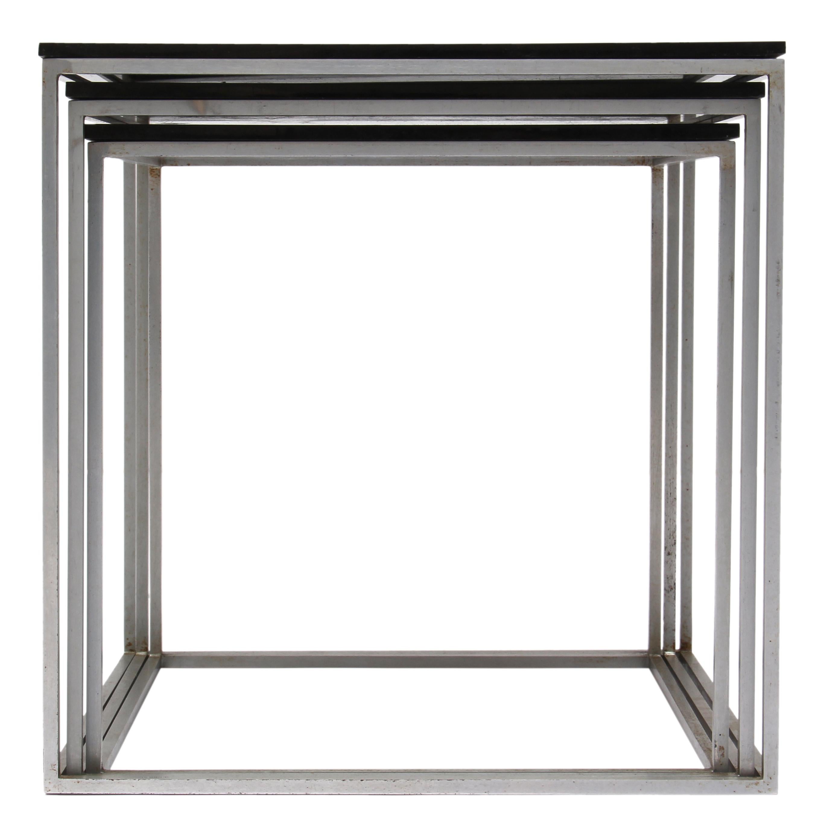 A fine set of three (3) ‘PK-71’ nesting tables with black acrylic tops and steel cube frames.
Also available with white acrylic tops.