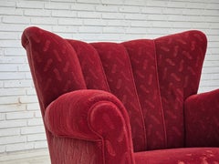1950s, Danish relax armchair, red furniture wool, oak wood.