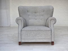 1950s, Danish relax chair by Fritz Hansen, model 1518, furniture wool fabric.