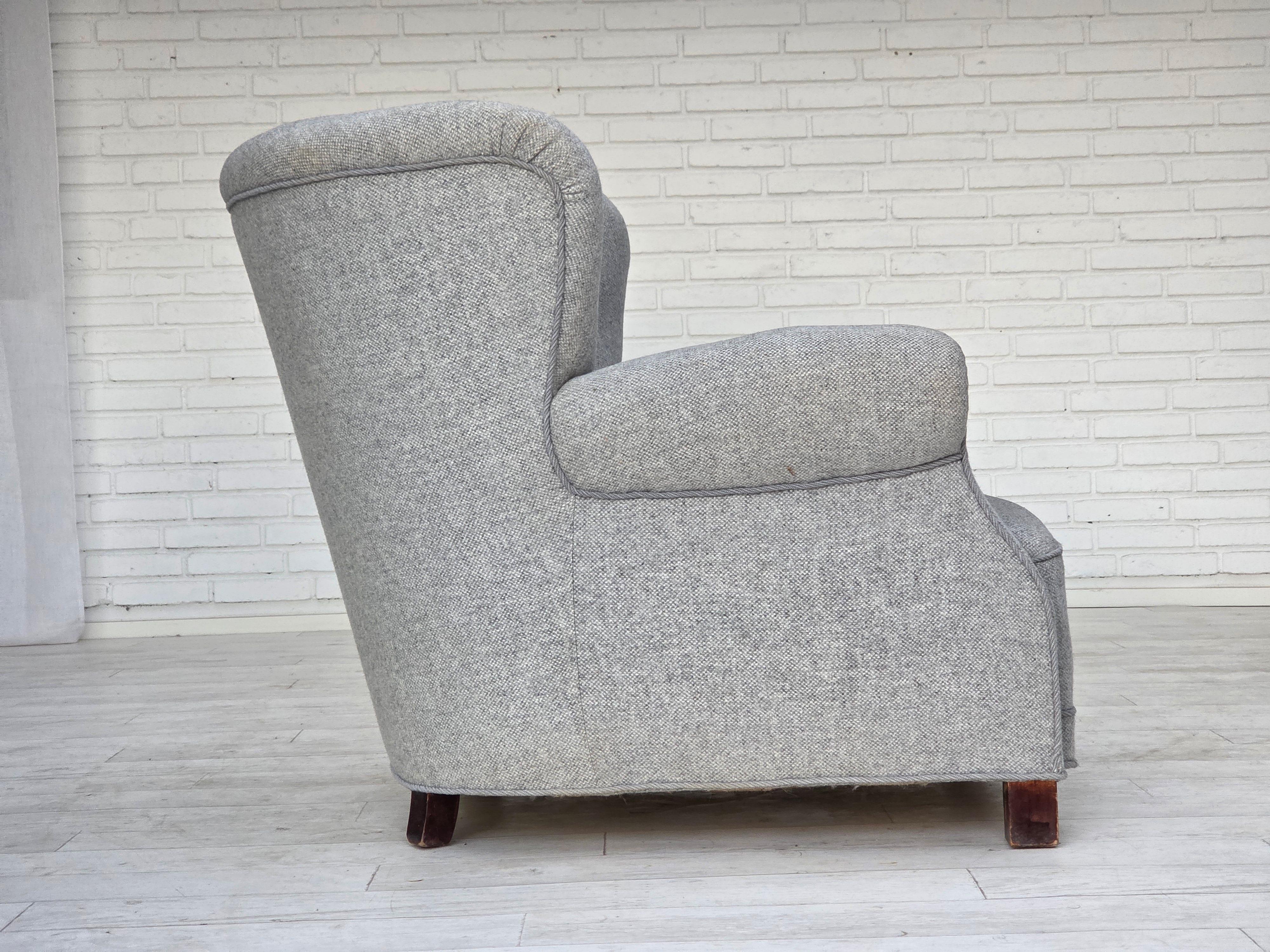 1950er Jahre, dänischer Relaxsessel von Fritz Hansen, Modell 1518, Möbelwollstoff. (Dänisch) im Angebot