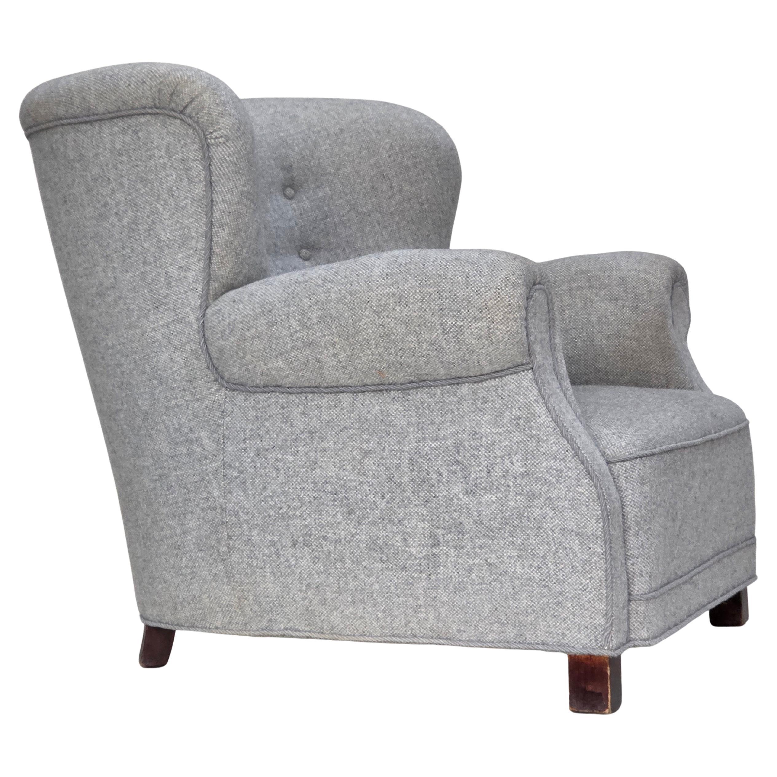 1950s, Danish relax chair by Fritz Hansen, model 1518, furniture wool fabric.
