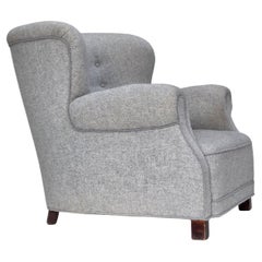 1950s, Danish relax chair by Fritz Hansen, model 1518, furniture wool fabric.