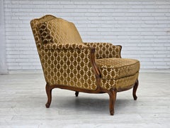 1950s, Danish relax chair, furniture velour, carved ash wood.