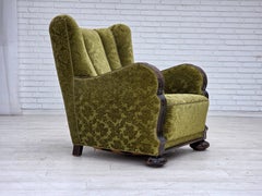 1950s, Danish relax chair, furniture velour, oak wood.