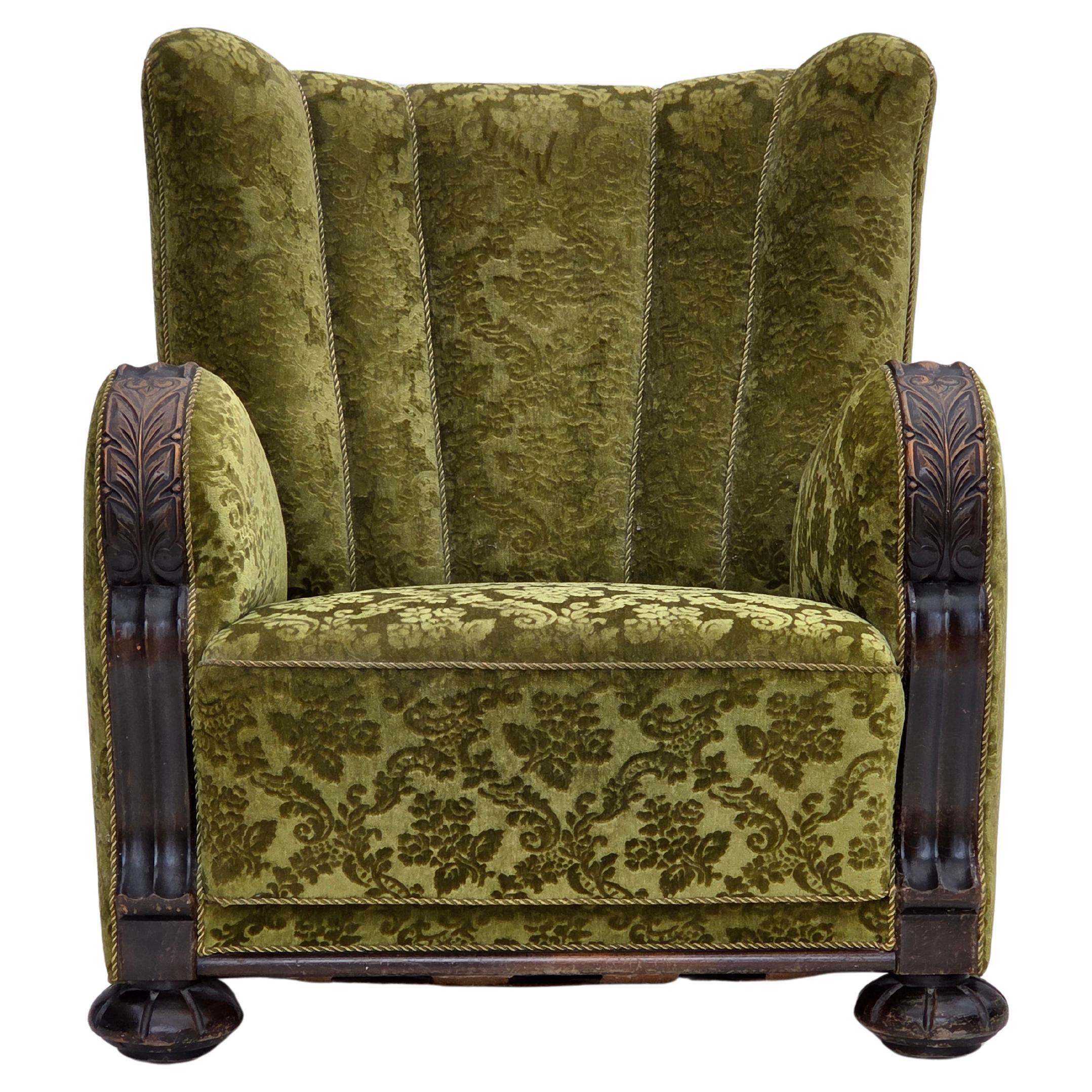 Años 50, sillón relax danés, muebles de terciopelo, madera de roble.