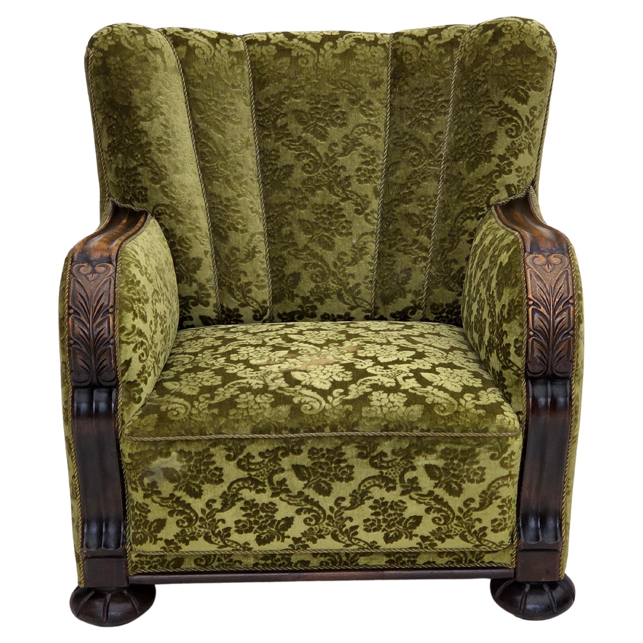 Años 50, sillón relax danés, muebles de terciopelo, madera de roble.
