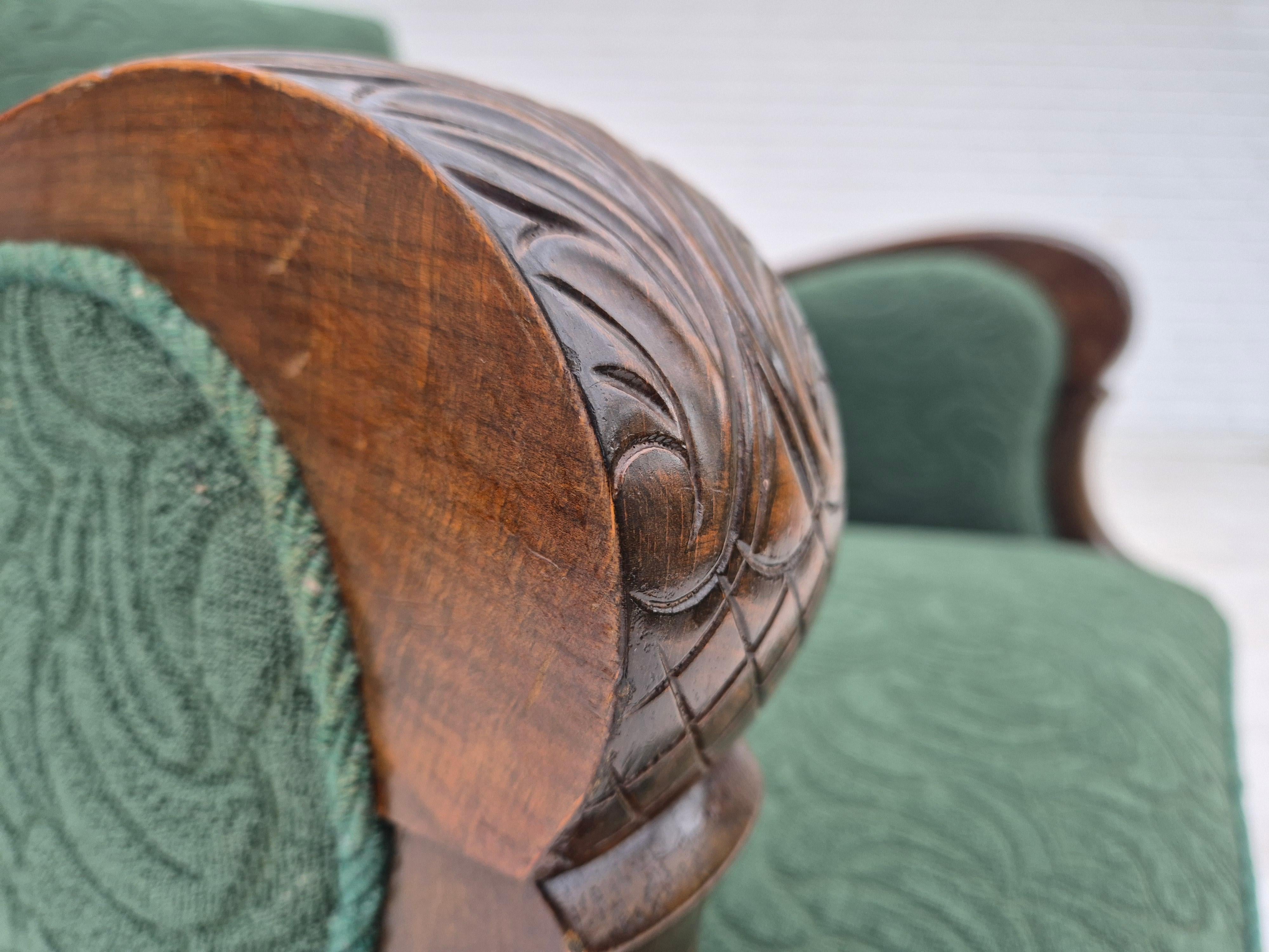 1950s, Danish relax chair, green furniture blend wool fabric, beech wood. For Sale 7