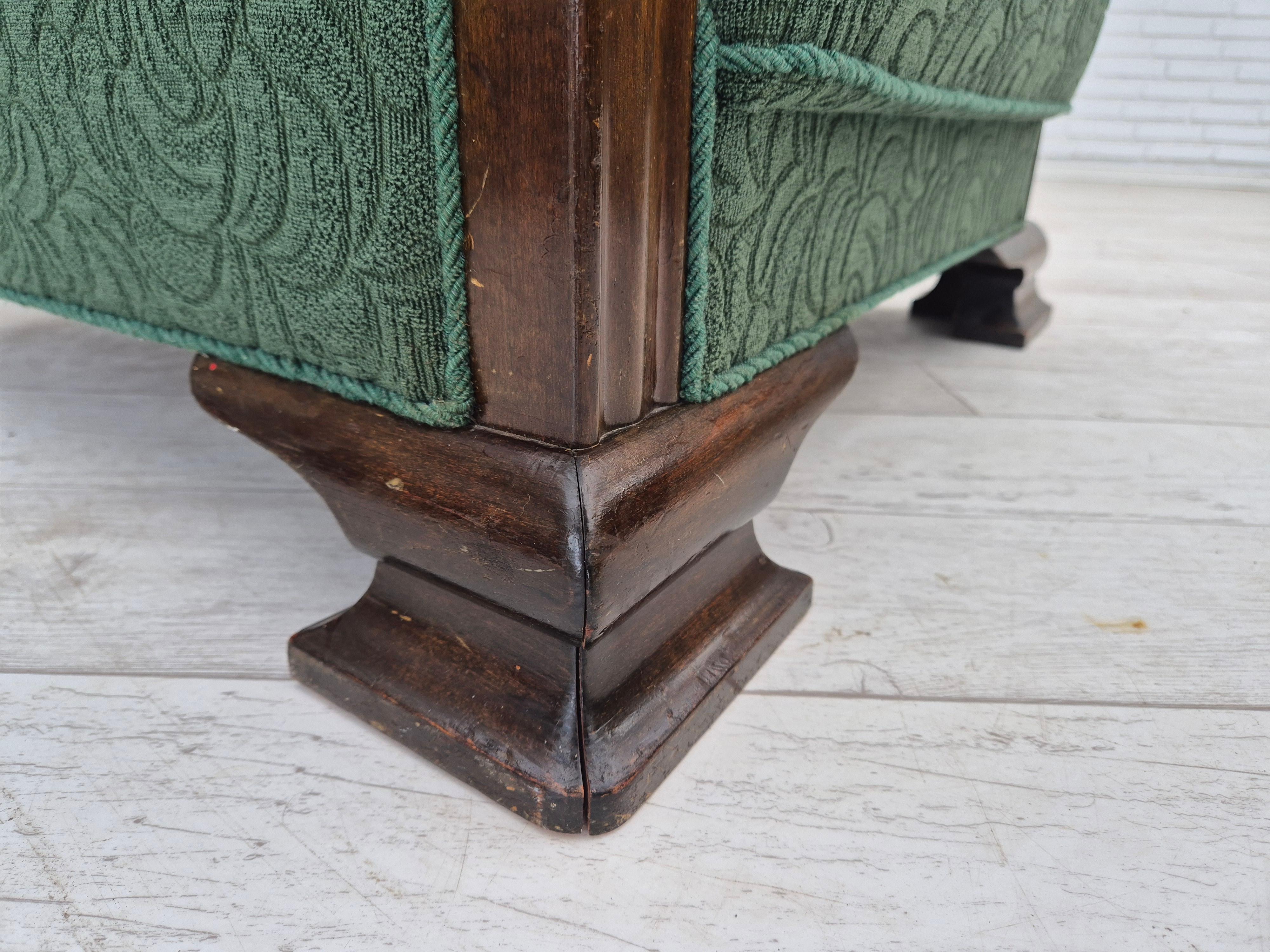 1950s, Danish relax chair, green furniture blend wool fabric, beech wood. For Sale 8