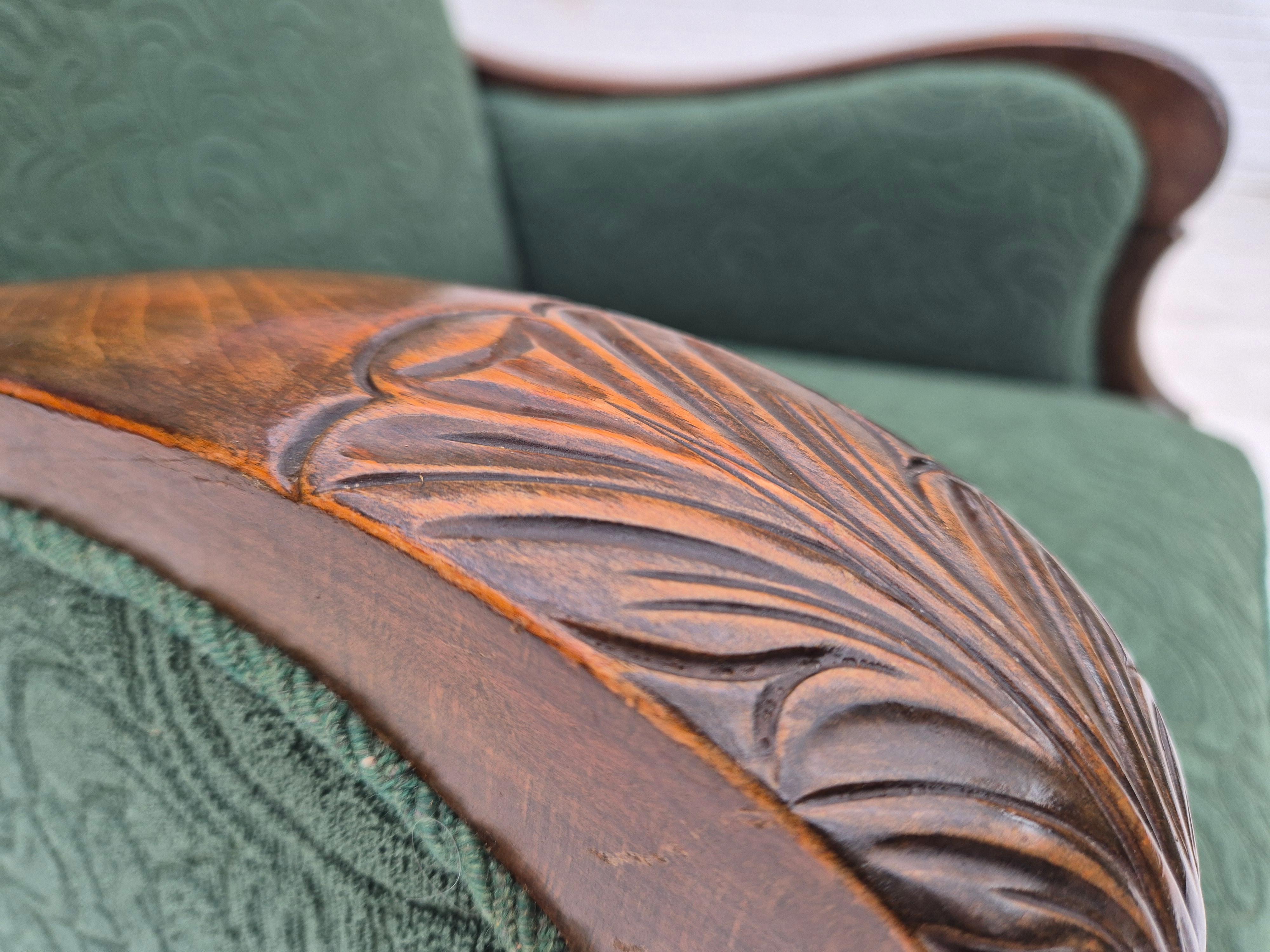1950s, Danish relax chair, green furniture blend wool fabric, beech wood. For Sale 10