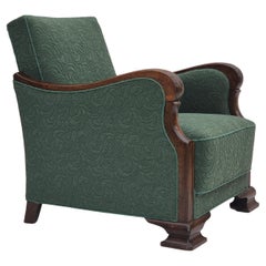 Anni '50, sedia relax danese, tessuto in lana misto arredamento verde, legno di faggio.