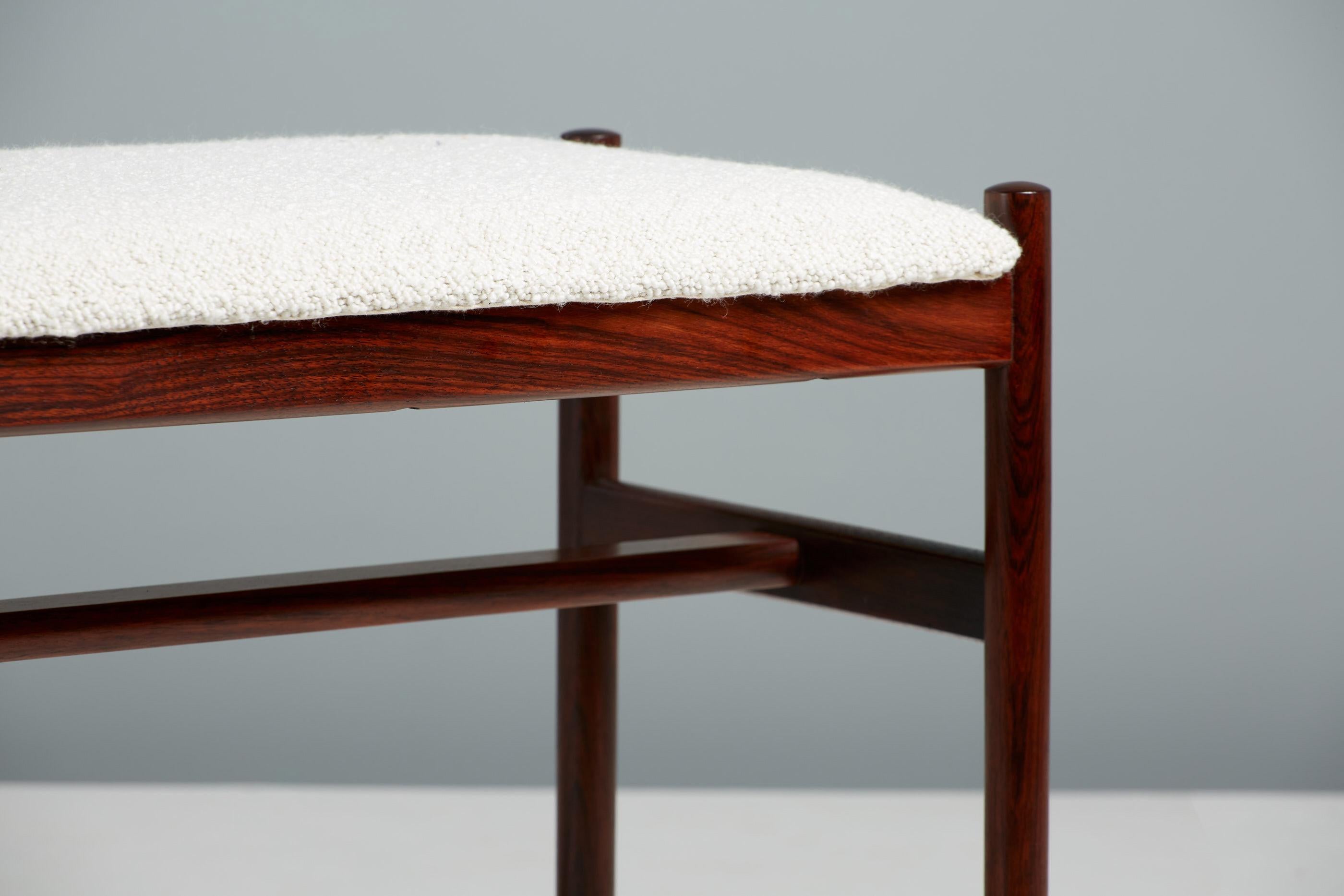 20th Century 1950s Danish Rosewood Bench with Bouclé Seat