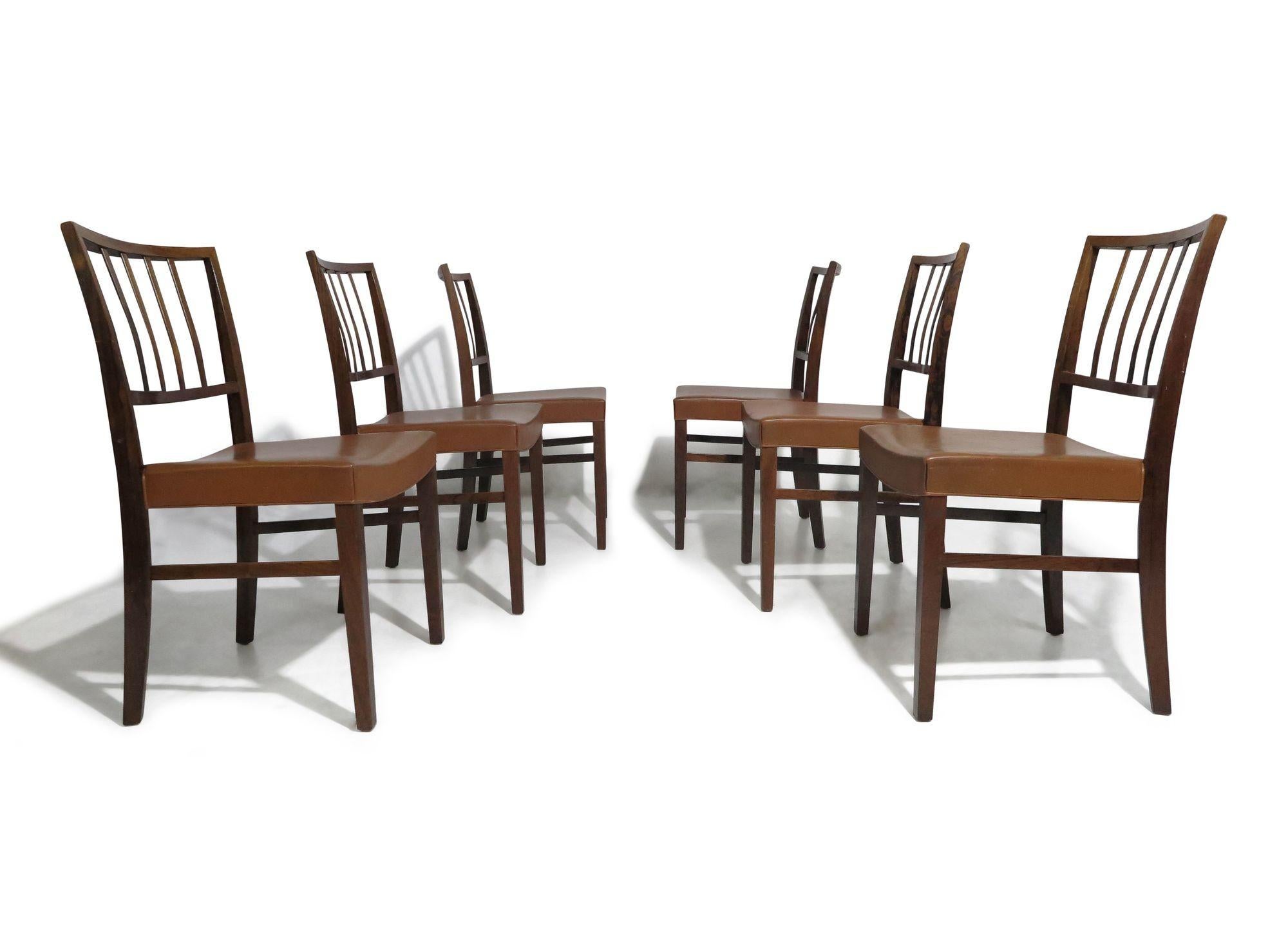 Leather 1950s Danish Rosewood Dining Chairs in Manner of Jacob Kjaer For Sale