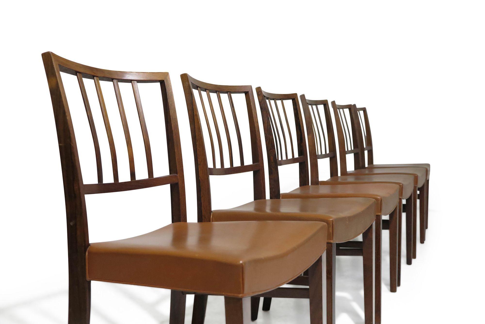 Cuir Chaises de salle à manger danoises en palissandre des années 1950 à la manière de Jacob Kjaer en vente