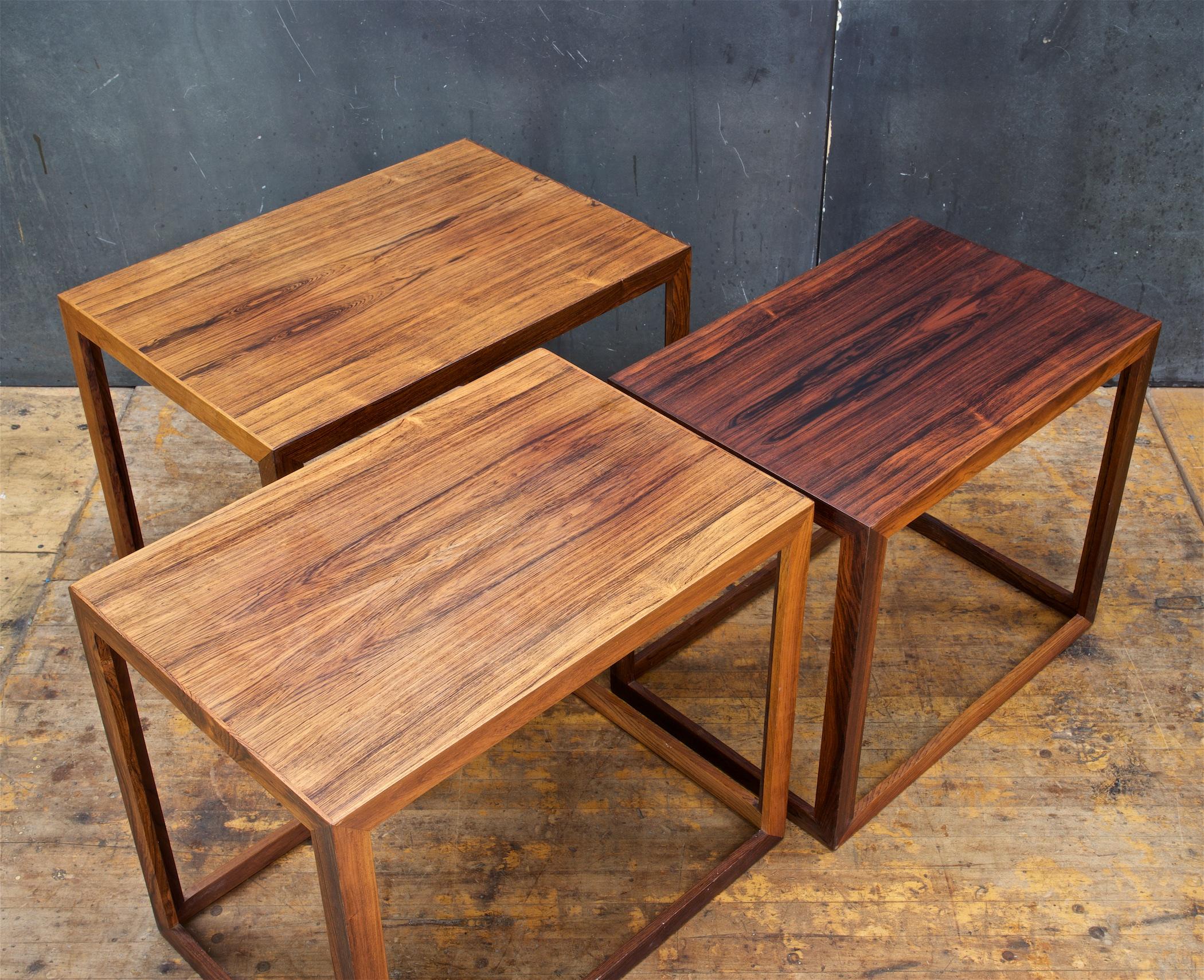 1950s Danish Rosewood Geometric Cube Stacking Cocktail Side Tables Mid-Century In Fair Condition For Sale In Hyattsville, MD