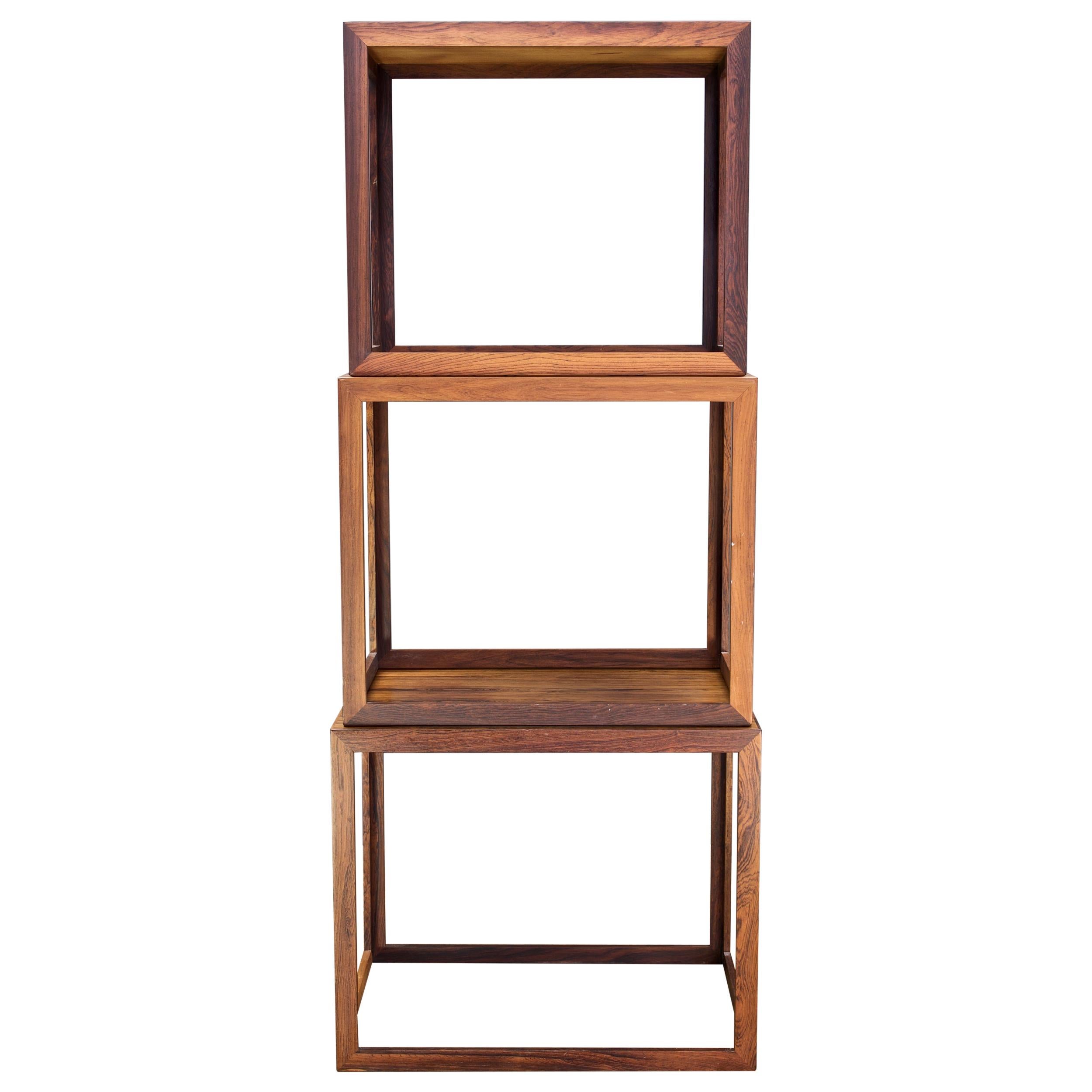1950s Danish Rosewood Geometric Cube Stacking Cocktail Side Tables Mid-Century en vente