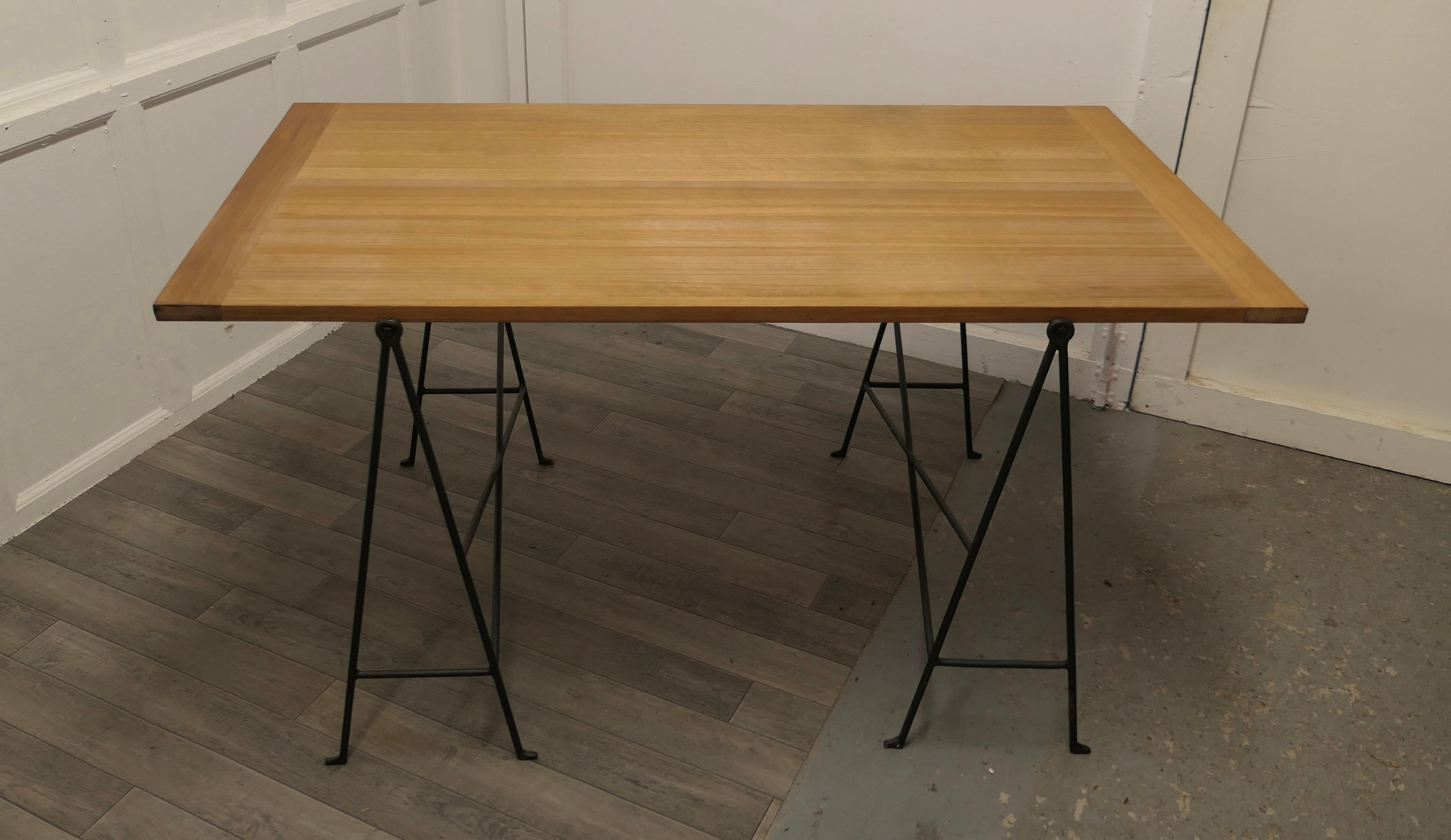 1950s Danish Sawhorse Minimalist Desk or Dining Table    1950s Danish Desk In Good Condition For Sale In Godshill, Isle of Wight